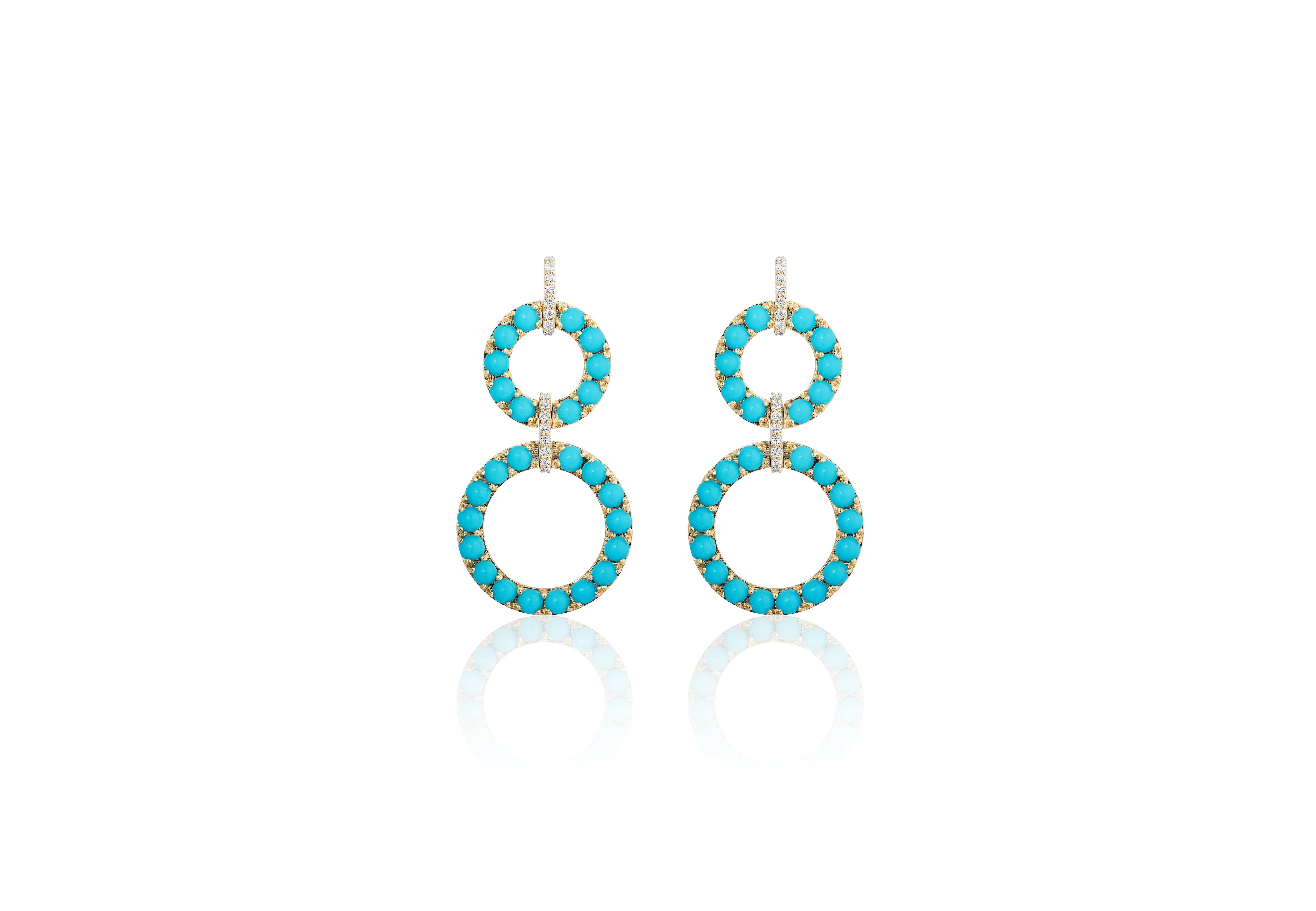 Turquoise Small Cabochon Earrings with Diamonds Statement Goshwara   