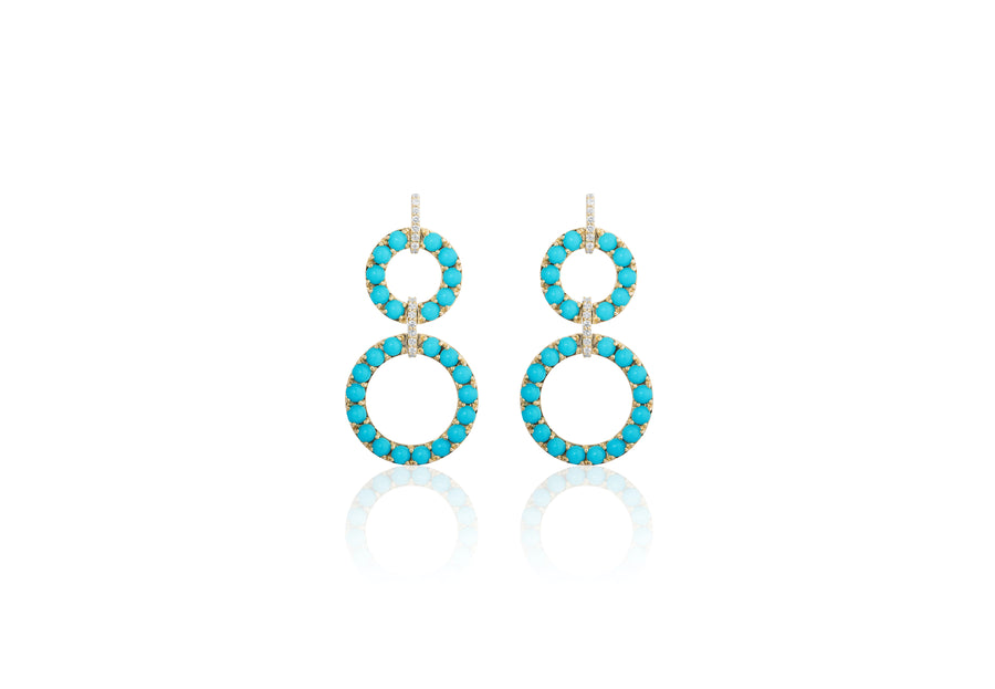 Turquoise Small Cabochon Earrings with Diamonds Statement Goshwara   