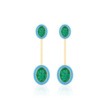 Emerald Oval-Cut Earrings with Turquoise Enamel Drop Earrings Goshwara   