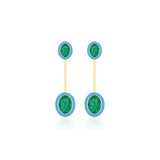 Emerald Oval Cut Earrings with Turquoise Enamel Drop Earrings Goshwara   
