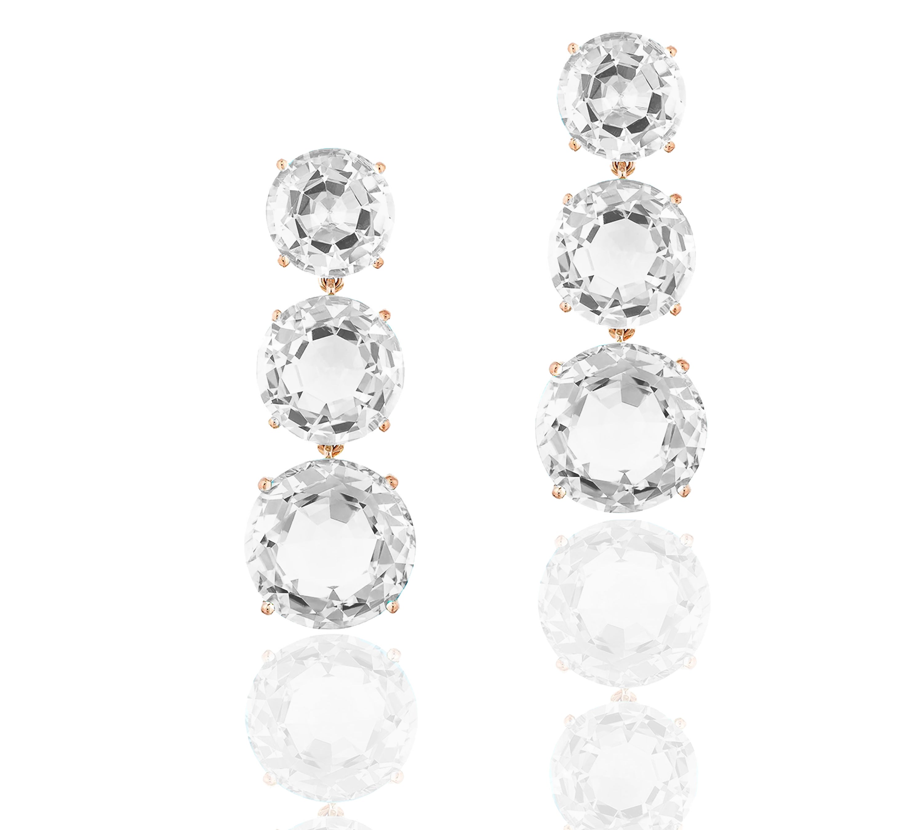 Three-Tier Round Faceted Earrings Statement Earrings Goshwara Rock Crystal RGold