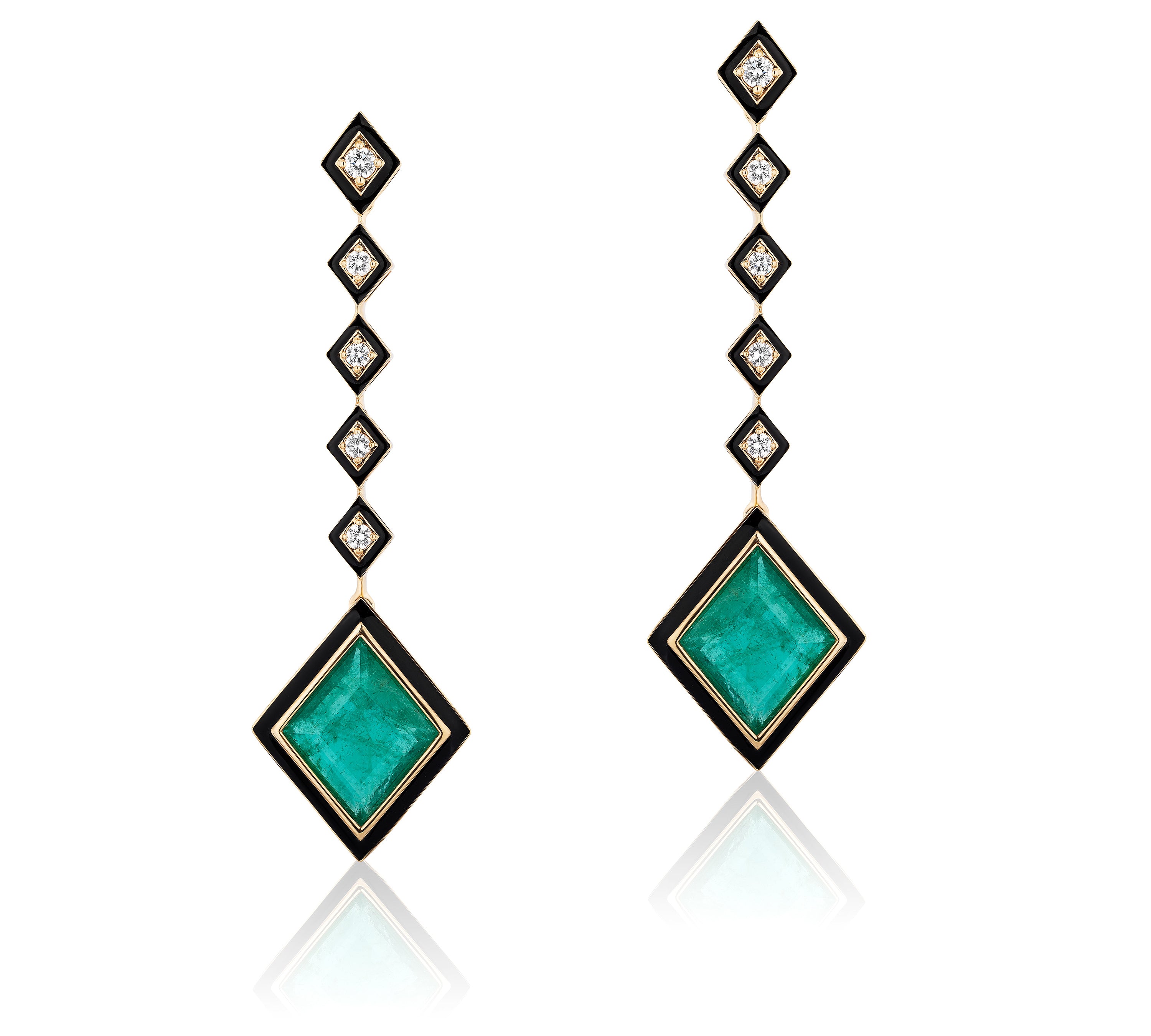 Kite Emerald Enamel Earrings with Diamonds Statement Earrings Goshwara