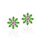 Tsavorite and Pink Sapphire Flower Earrings Statement Earrings Goshwara   