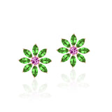 Tsavorite and Pink Sapphire Flower Earrings Statement Earrings Goshwara   