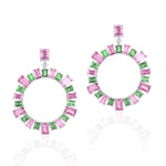 Pink Sapphire and Green Garnet Hoop Earrings Statement Goshwara   