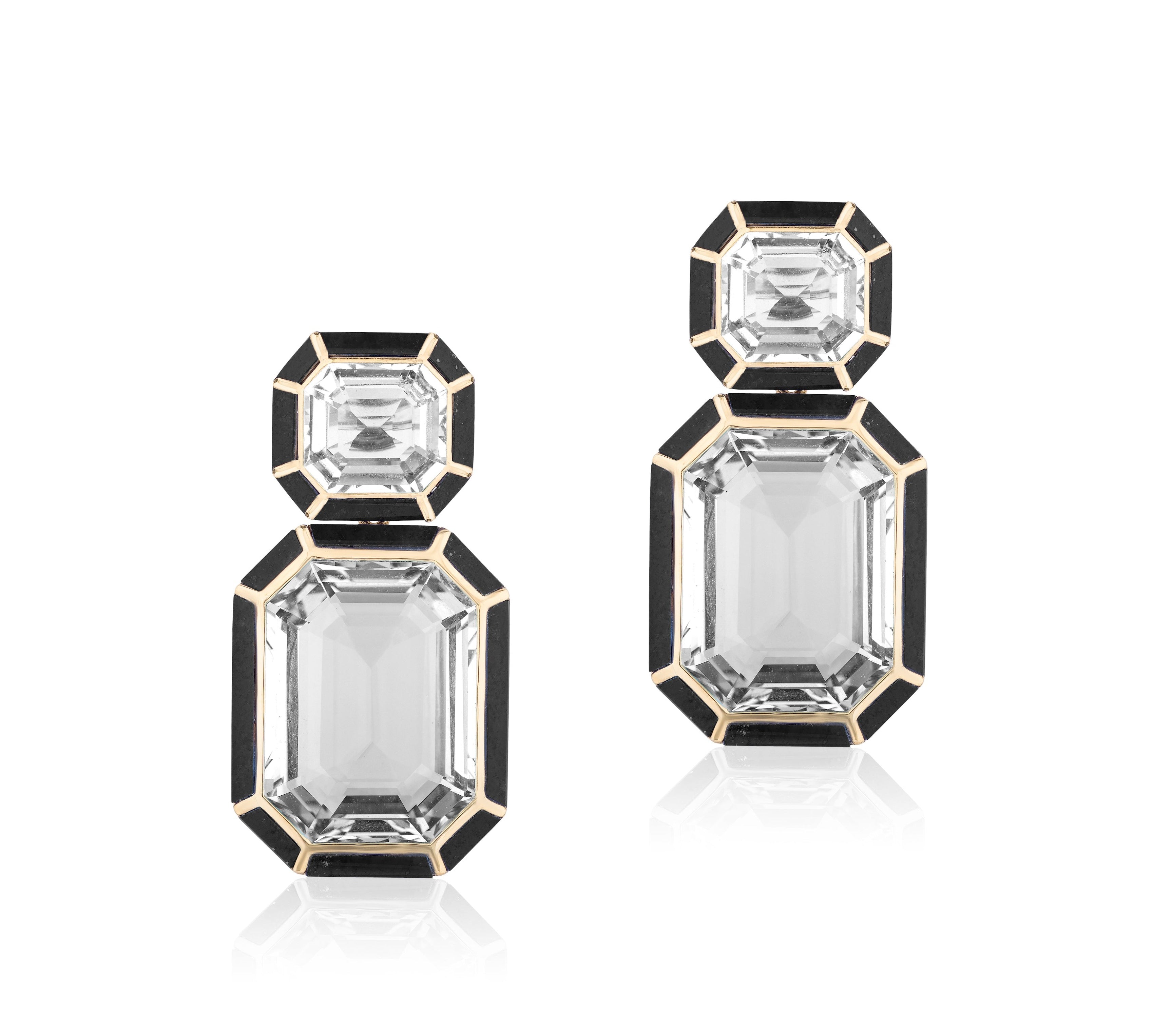 Rock Crystal Onyx Earrings Statement Earrings Goshwara   