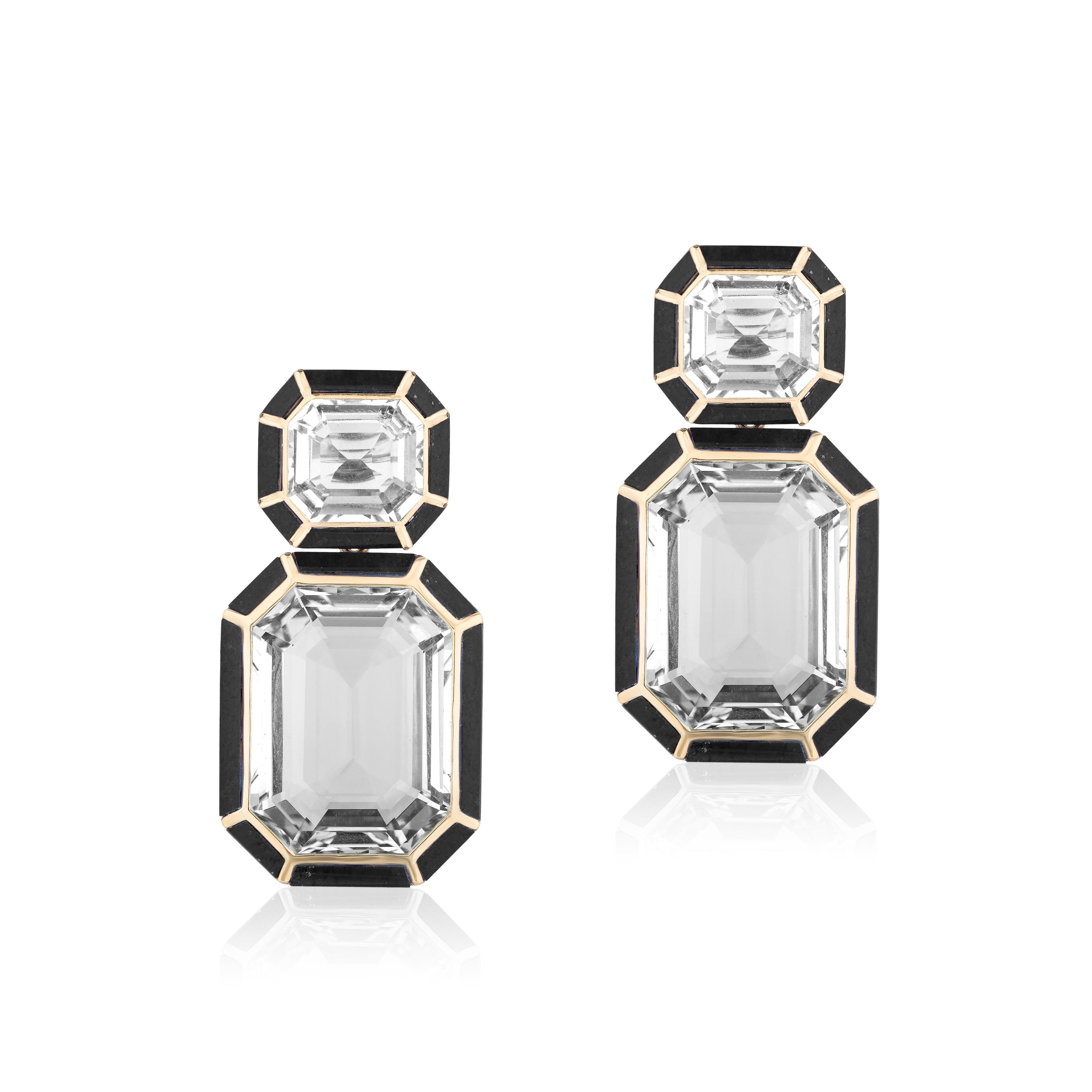 Rock Crystal Onyx Earrings Statement Earrings Goshwara   