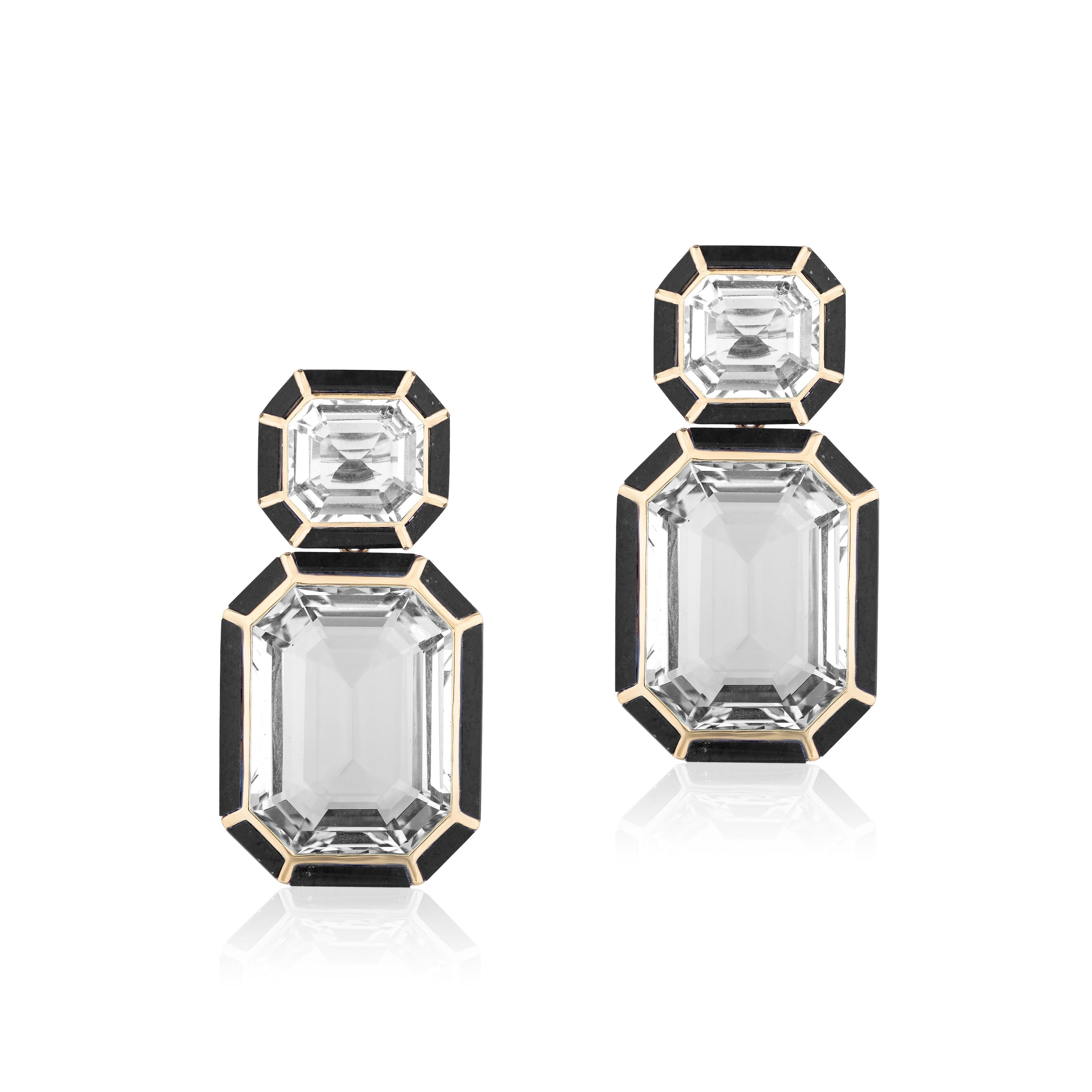 Rock Crystal and Onyx Earrings Statement Earrings Goshwara   