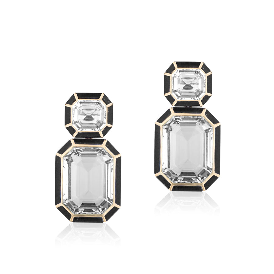 Rock Crystal and Onyx Earrings Statement Goshwara   