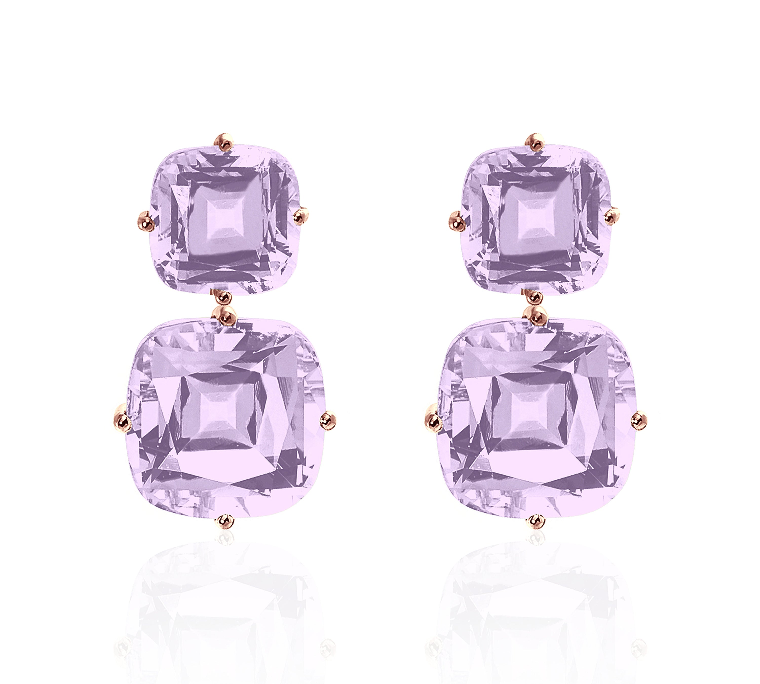 2-Tier Lavender Amethyst Cushion-Cut Earrings Drop Goshwara   