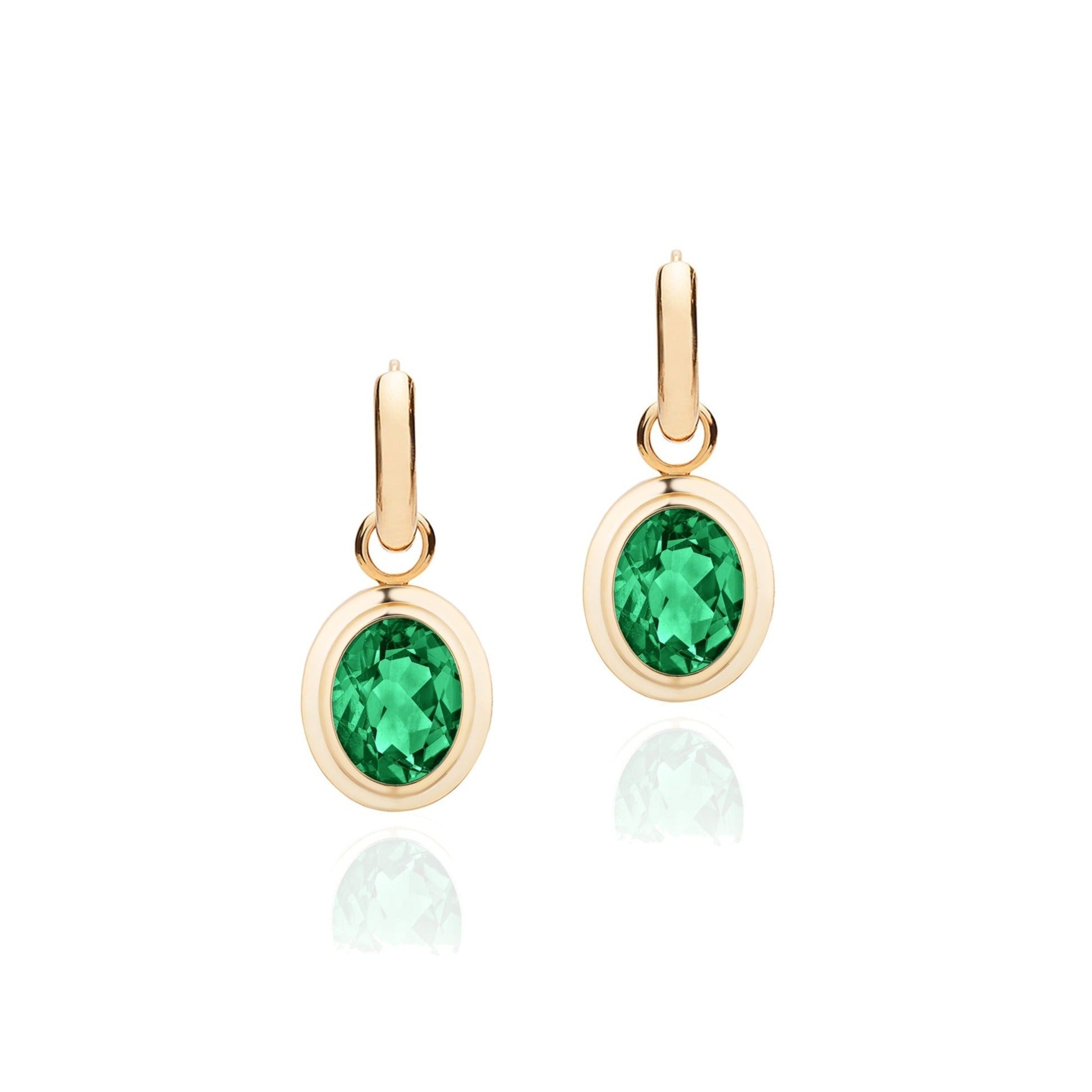 Faceted Oval Emerald Hoop Earring, Small Drop Earrings Goshwara   