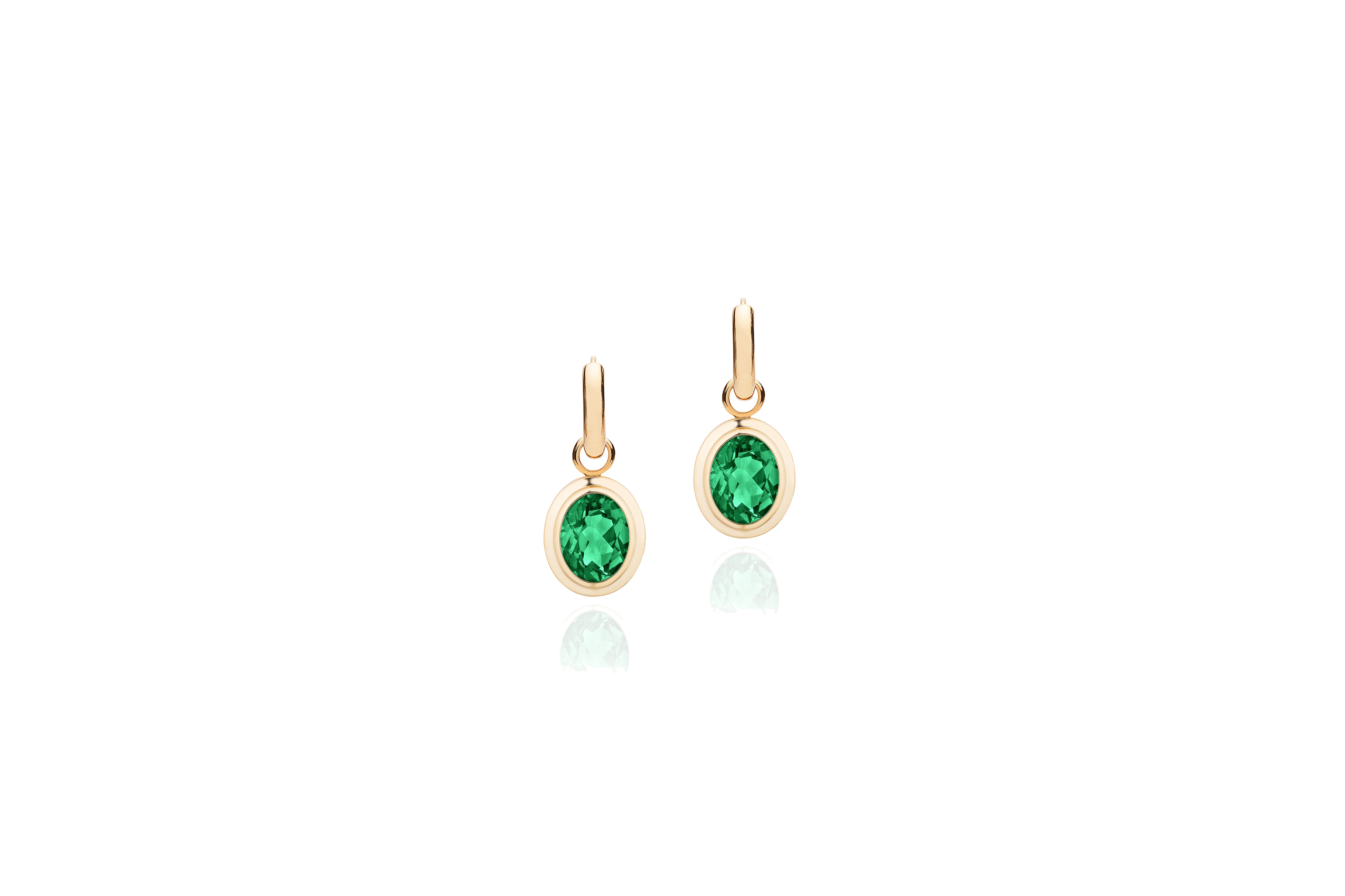 Faceted Oval Emerald Earring with Small Hoop Drop Earrings Goshwara   