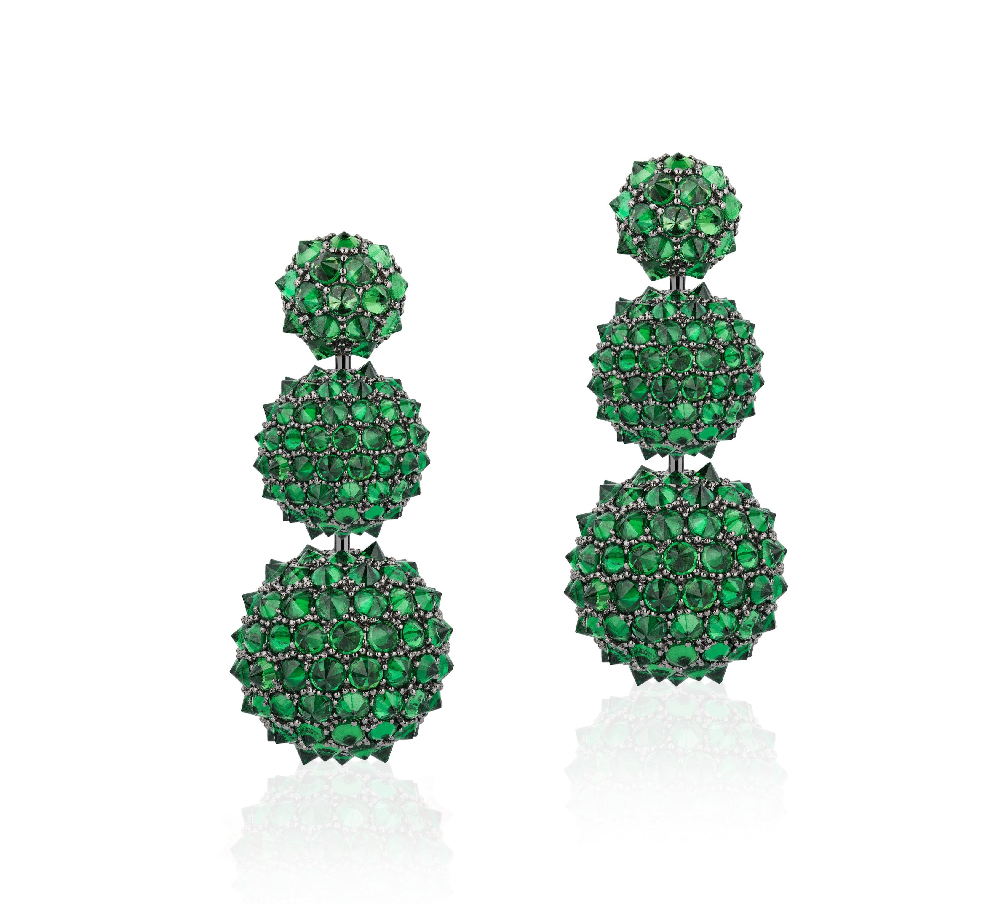 Three-Tier Tsavorite Earring Drops Drop Earrings Goshwara   