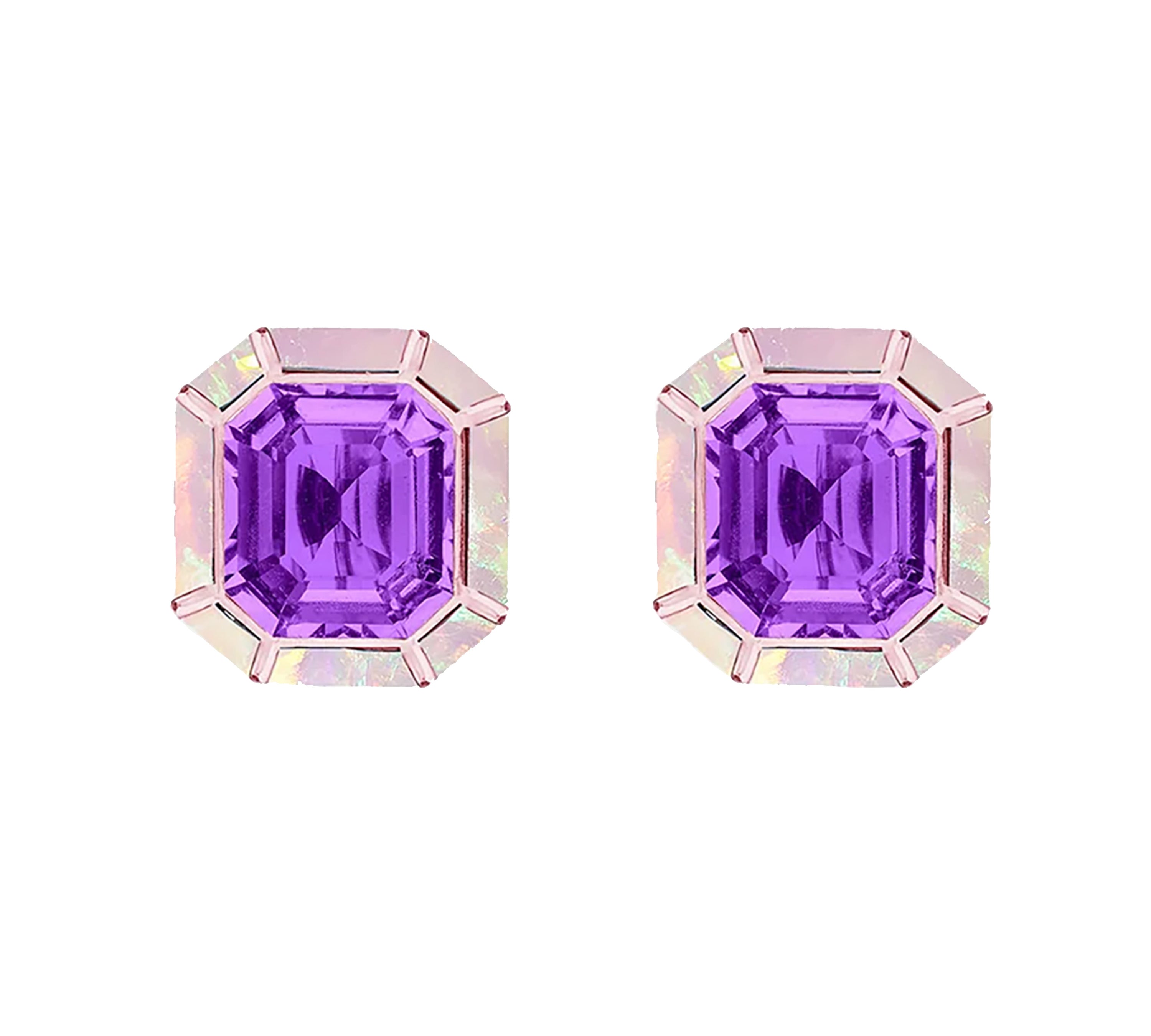 Stone and Inlay Stud Earrings Stud Earrings Goshwara Amethyst Pink Opal