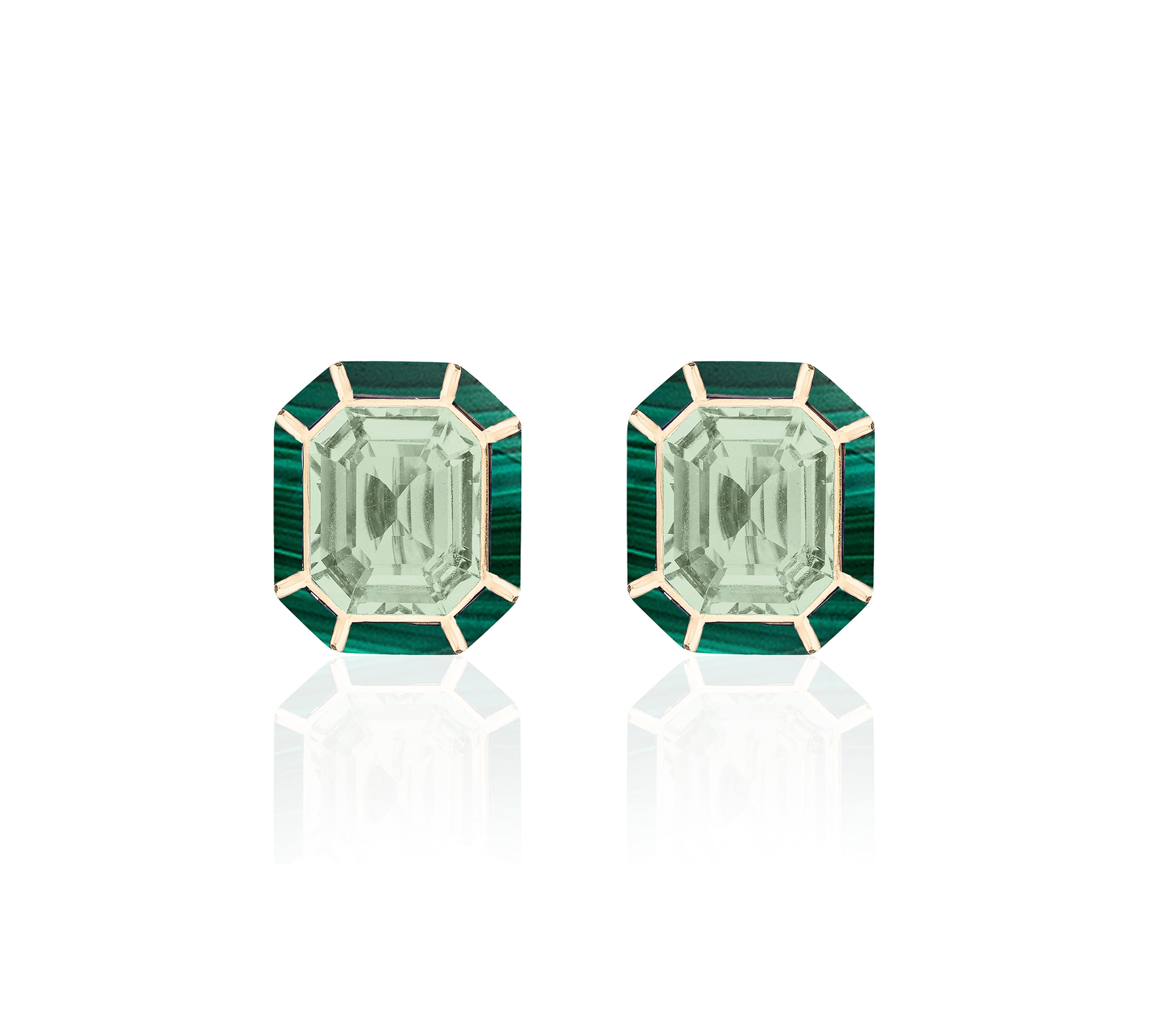 Prasiolite Malachite Studs Earrings Earrings Goshwara   