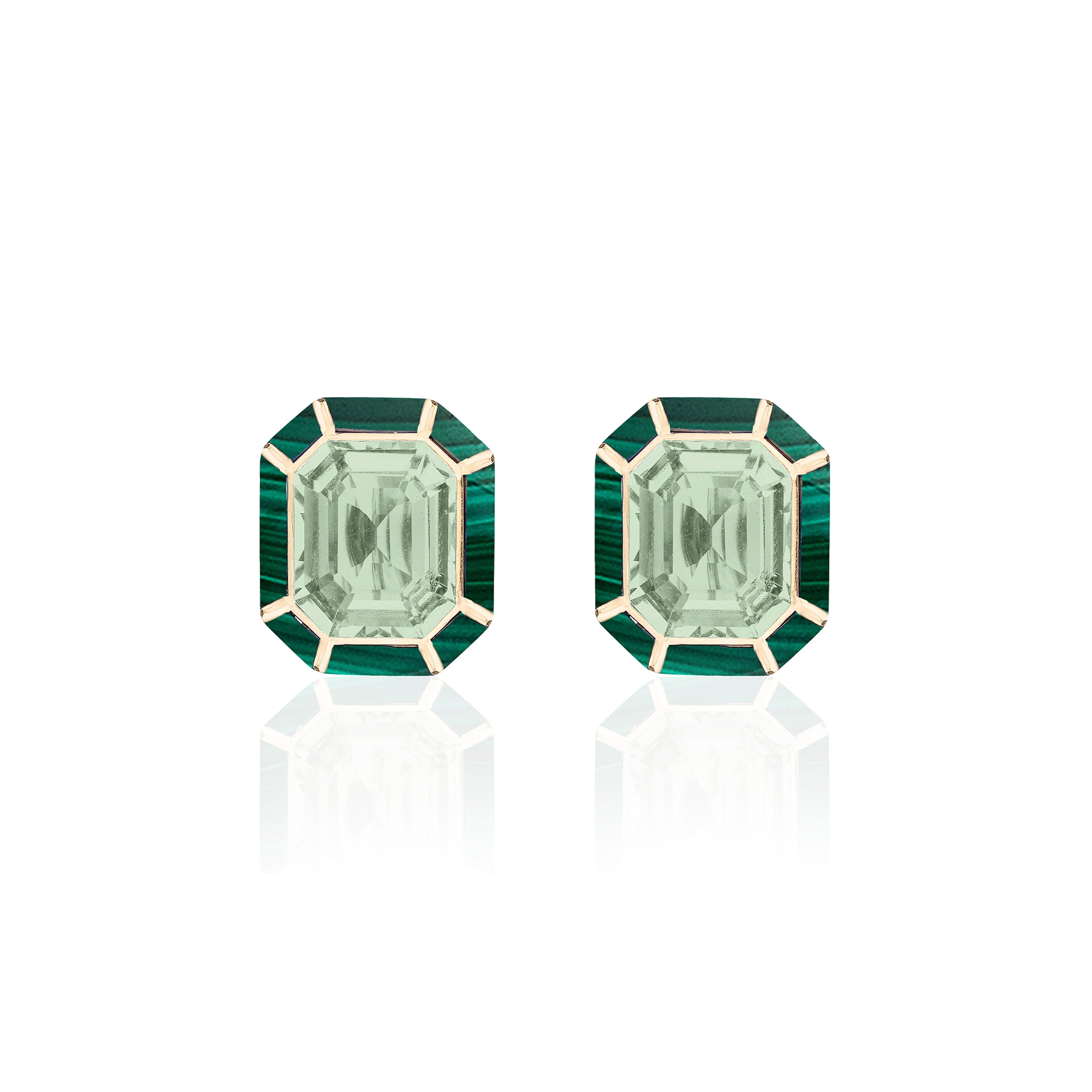 Prasiolite Malachite Studs Earrings Earrings Goshwara   