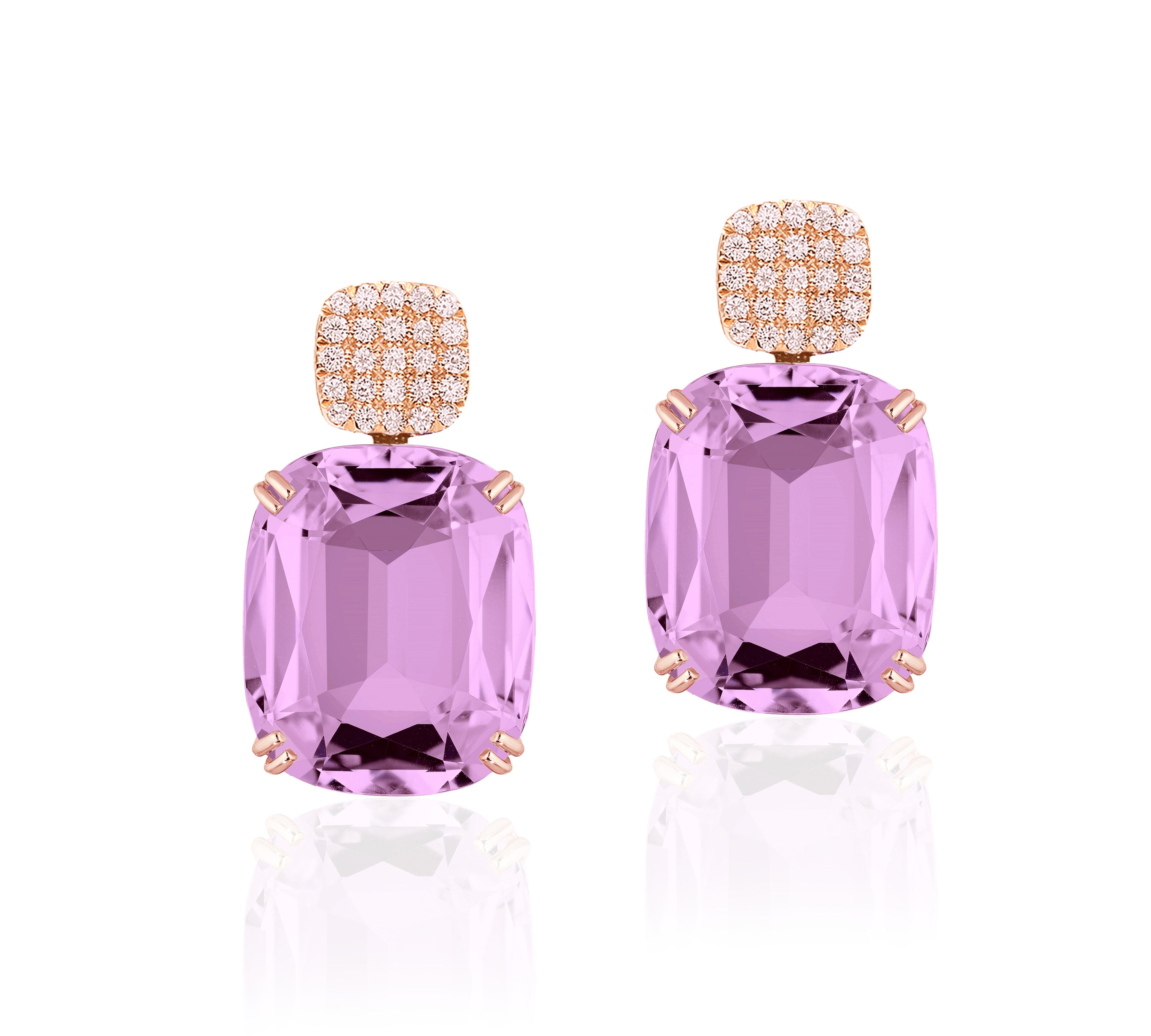 Lavender Amethyst Cushion Diamond Earrings Statement Earrings Goshwara   