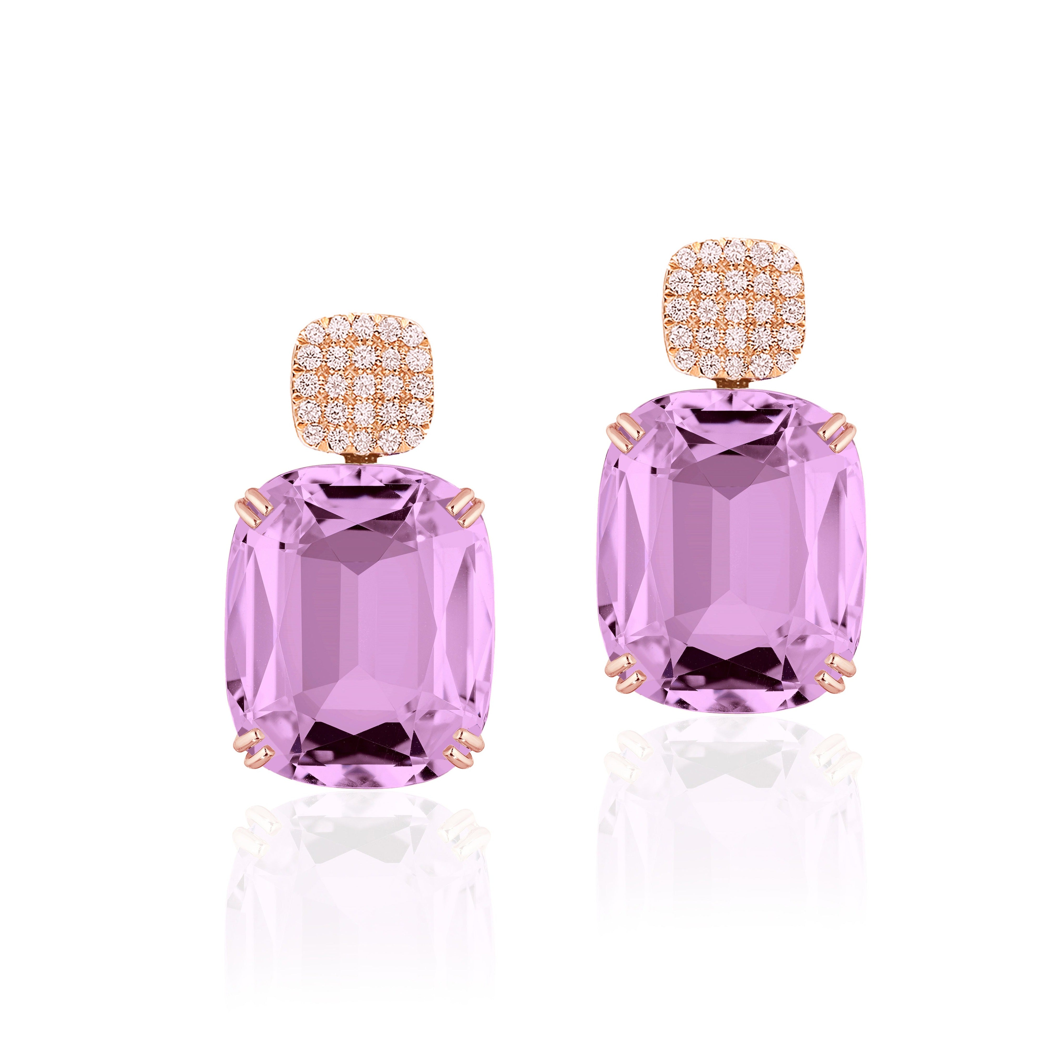 Lavender Amethyst Cushion Diamond Earrings Statement Earrings Goshwara   