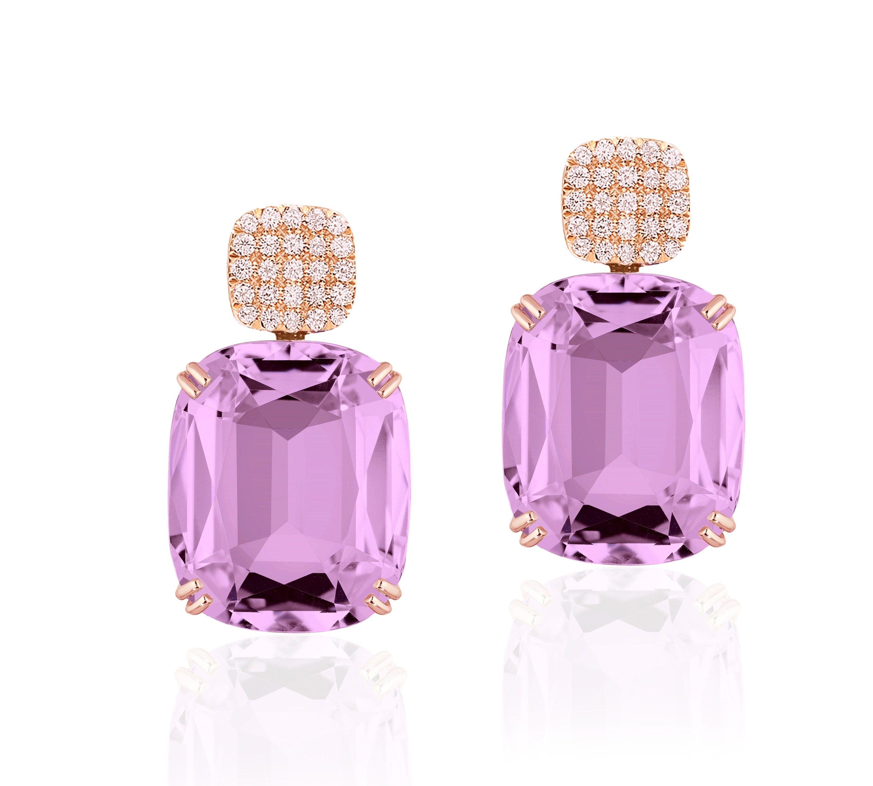 Statement Cushion-Cut Drop Earrings Drop Earrings Goshwara Amethyst RGold