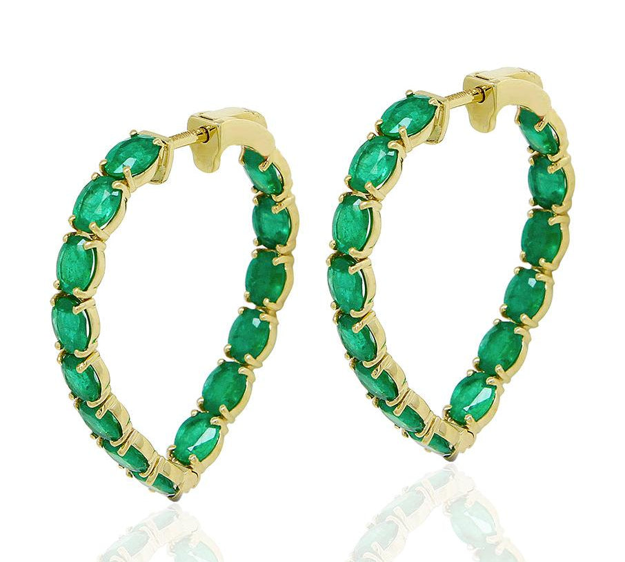 Emerald Oval-Cut Heart Hoops Hoops Goshwara   