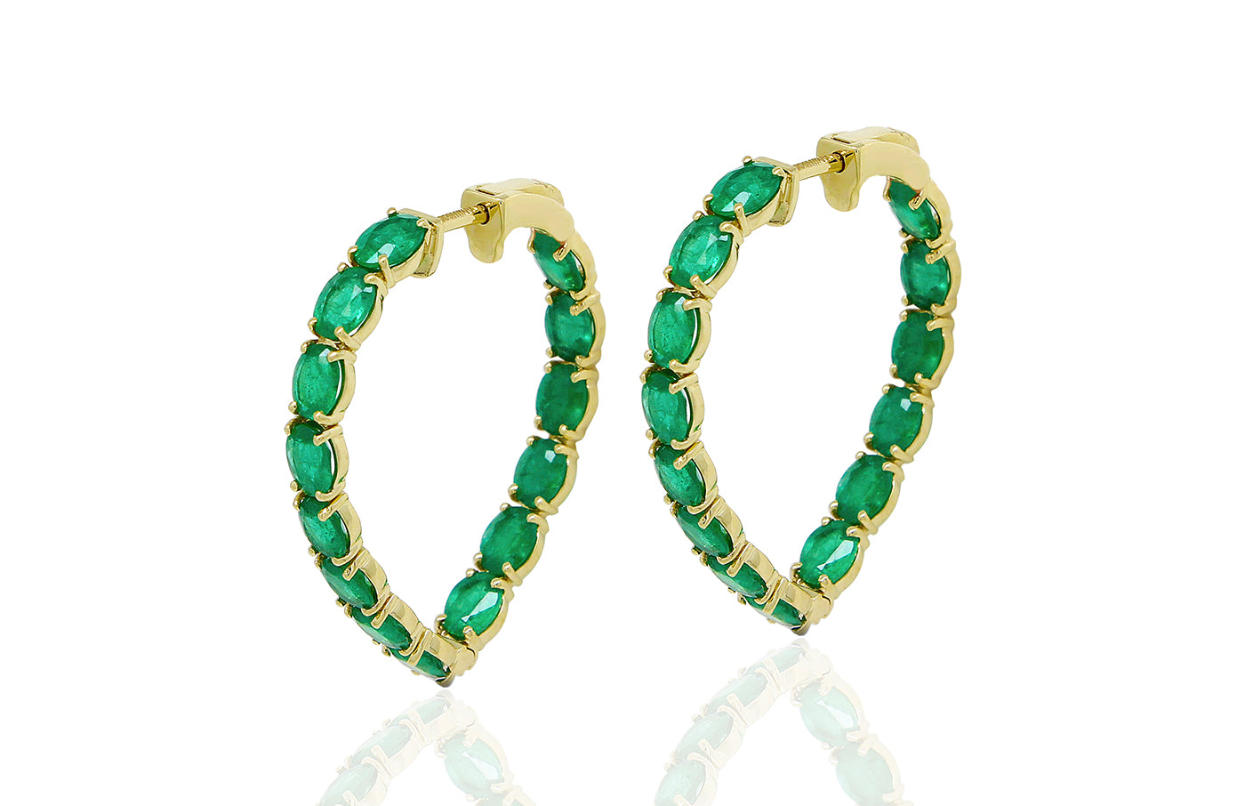 Oval Heart Shape Emerald Earrings Hoops Goshwara   