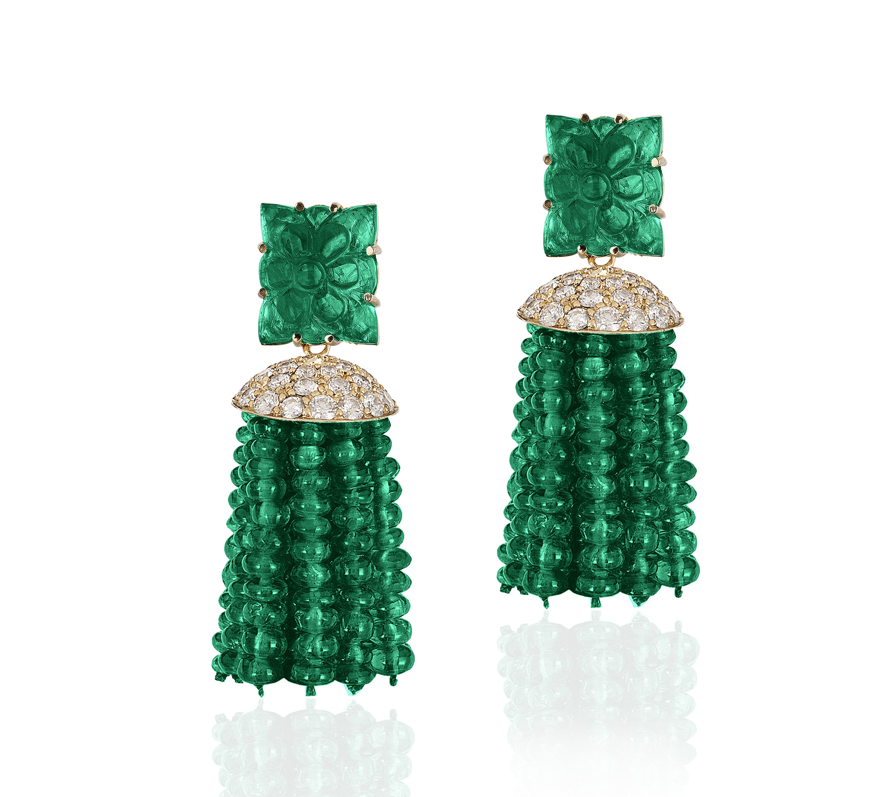 Emerald Tassel Earrings with Diamonds Statement Goshwara   