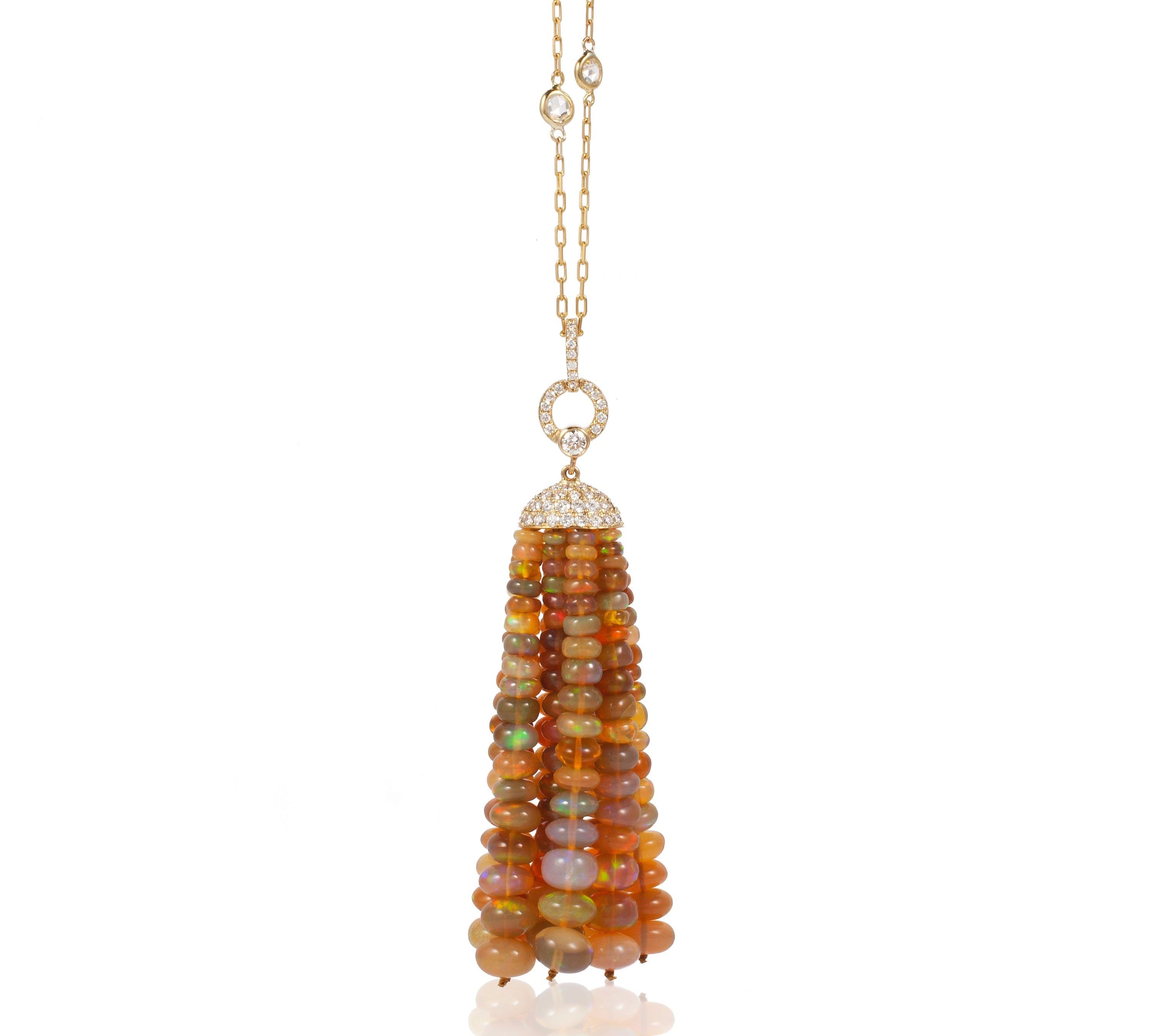 Tassle Pendant Moon Necklace with Diamond Cap Necklace Goshwara Opal Tassel  