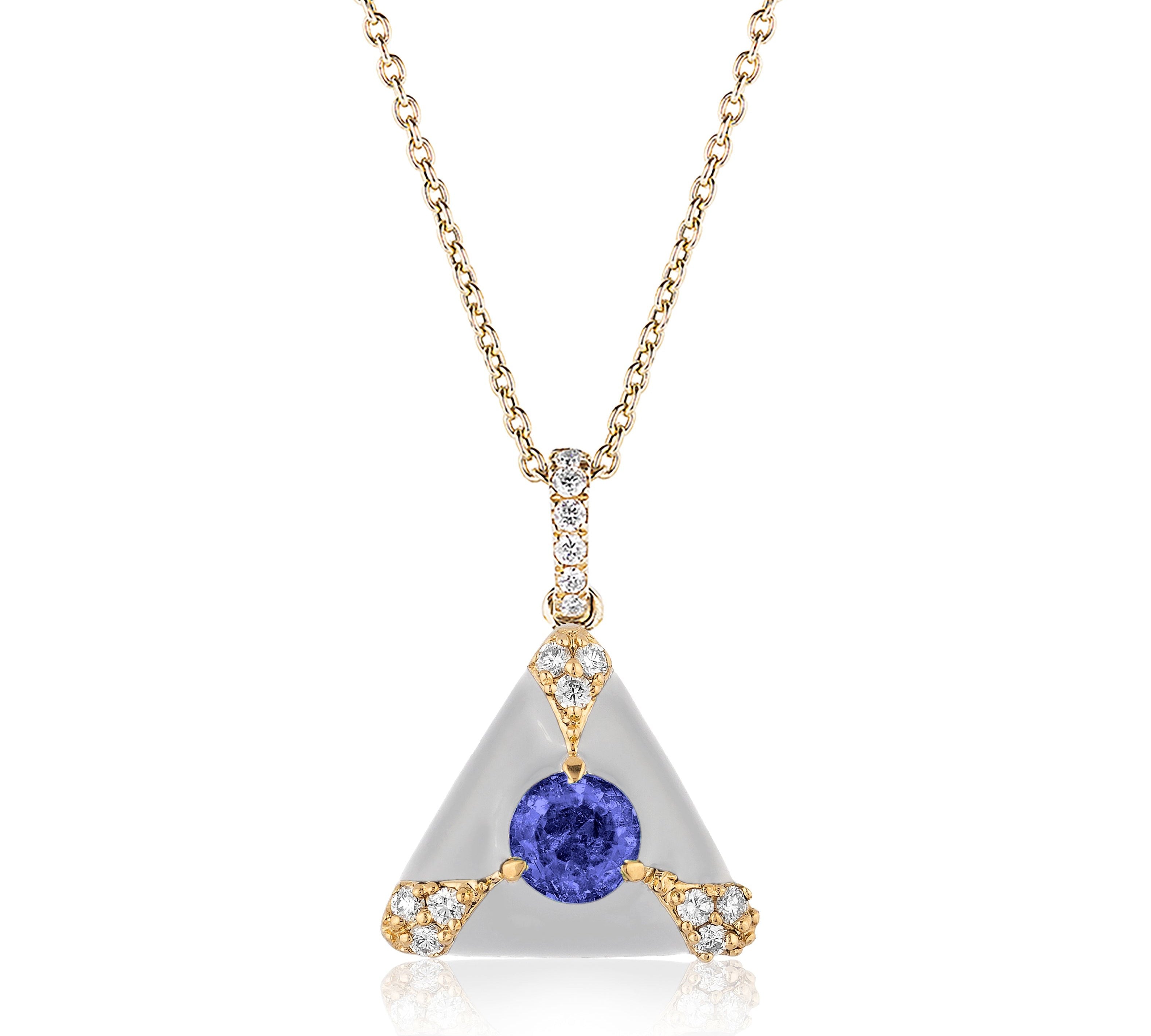 Trillion Enamel Diamond Pendant Necklace Pendant Goshwara Tanzanite White  