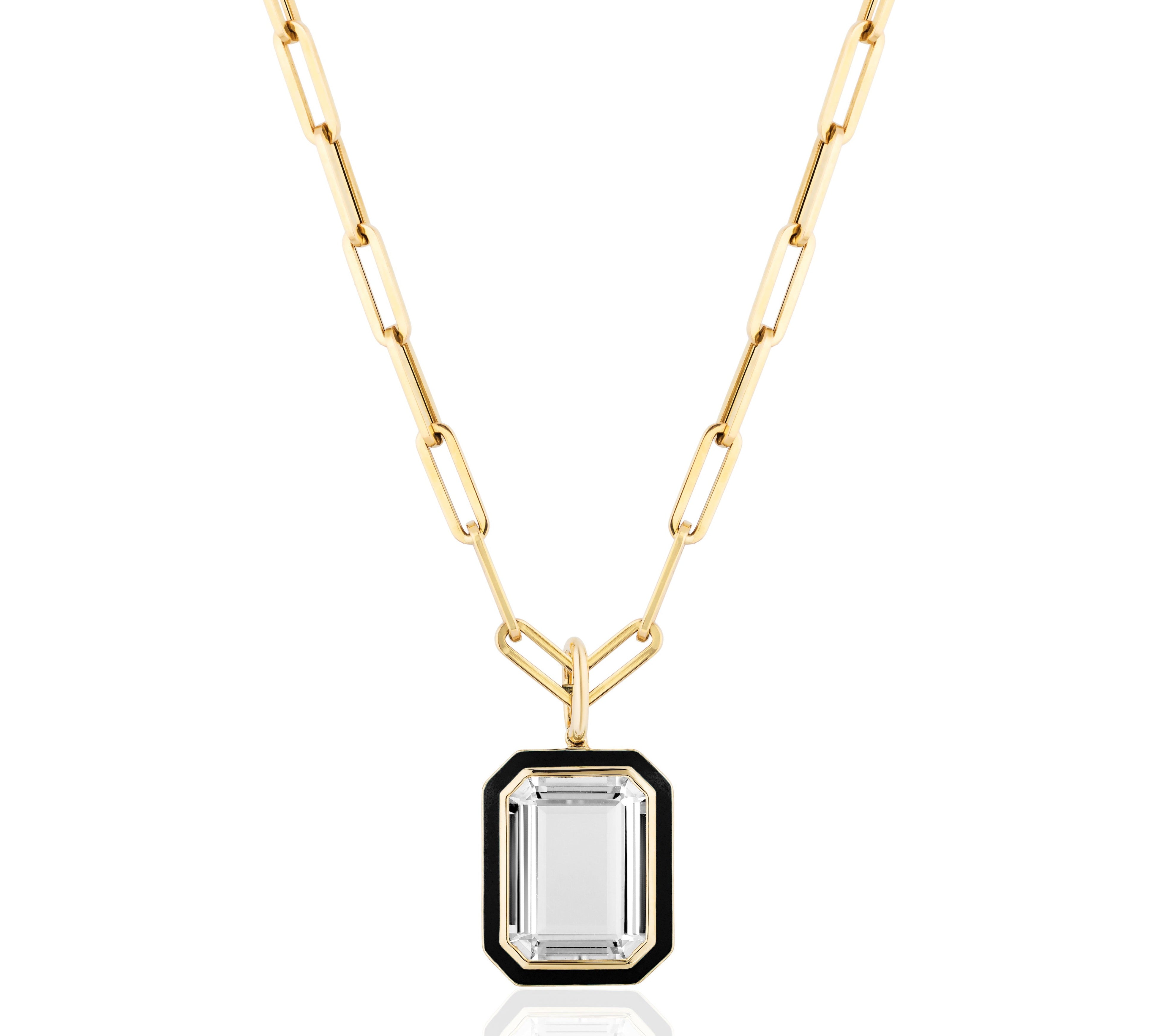 Emerald-Cut Pendant Necklace with Enamel Pendant Necklace Goshwara Rock Crystal Blk