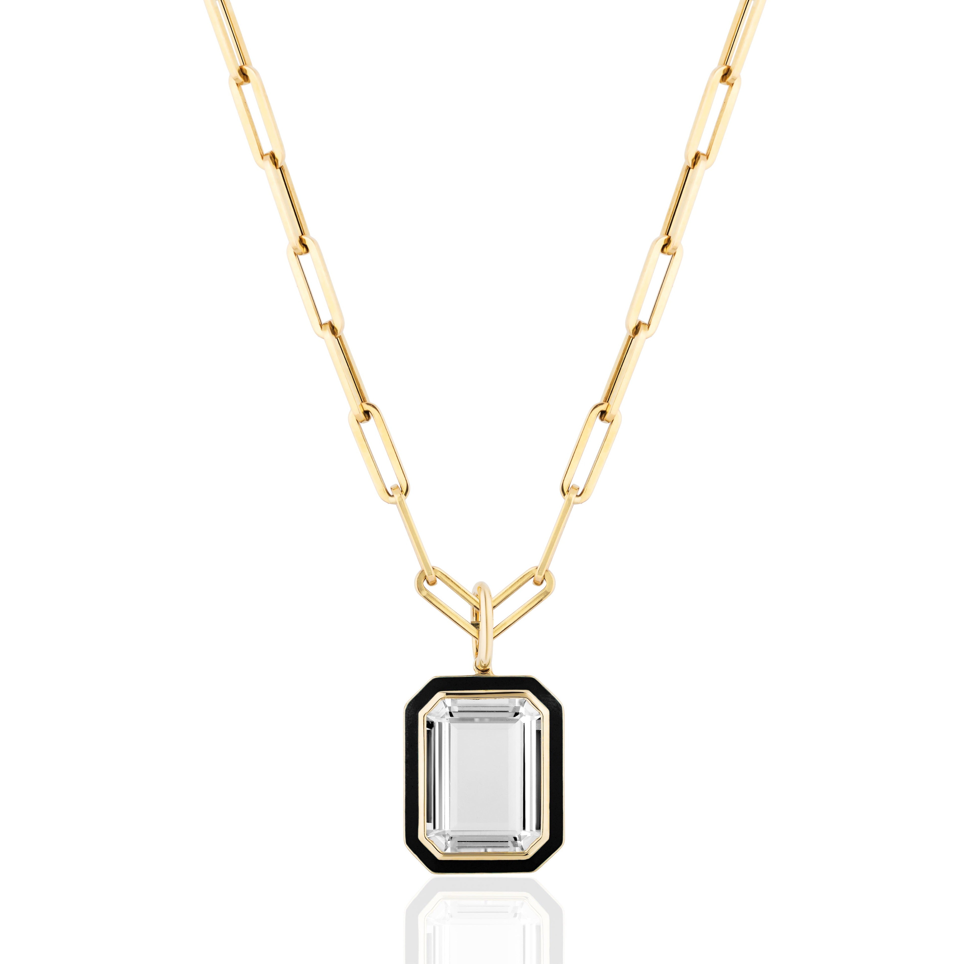 Emerald-Cut Pendant Necklace with Enamel Pendant Necklace Goshwara Rock Crystal Blk