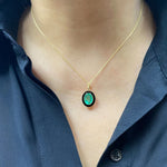 Emerald Oval Pendant Necklace with Enamel Pendant Necklace Goshwara