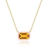 East-West Emerald Cut Enamel Pendant Pendant Necklace Goshwara Citrine Pink