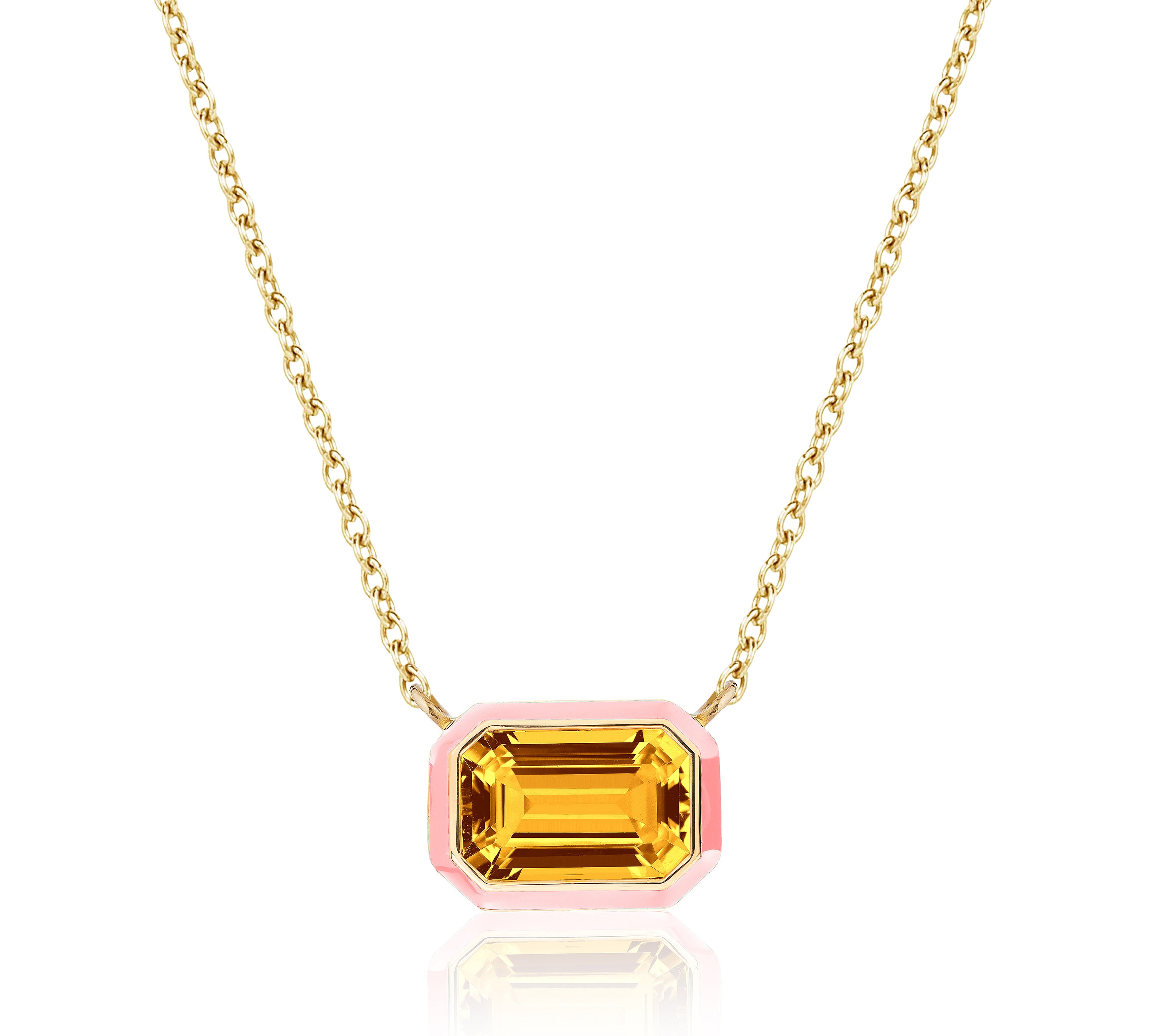 East-West Emerald Cut Enamel Pendant Pendant Necklace Goshwara Citrine Pink