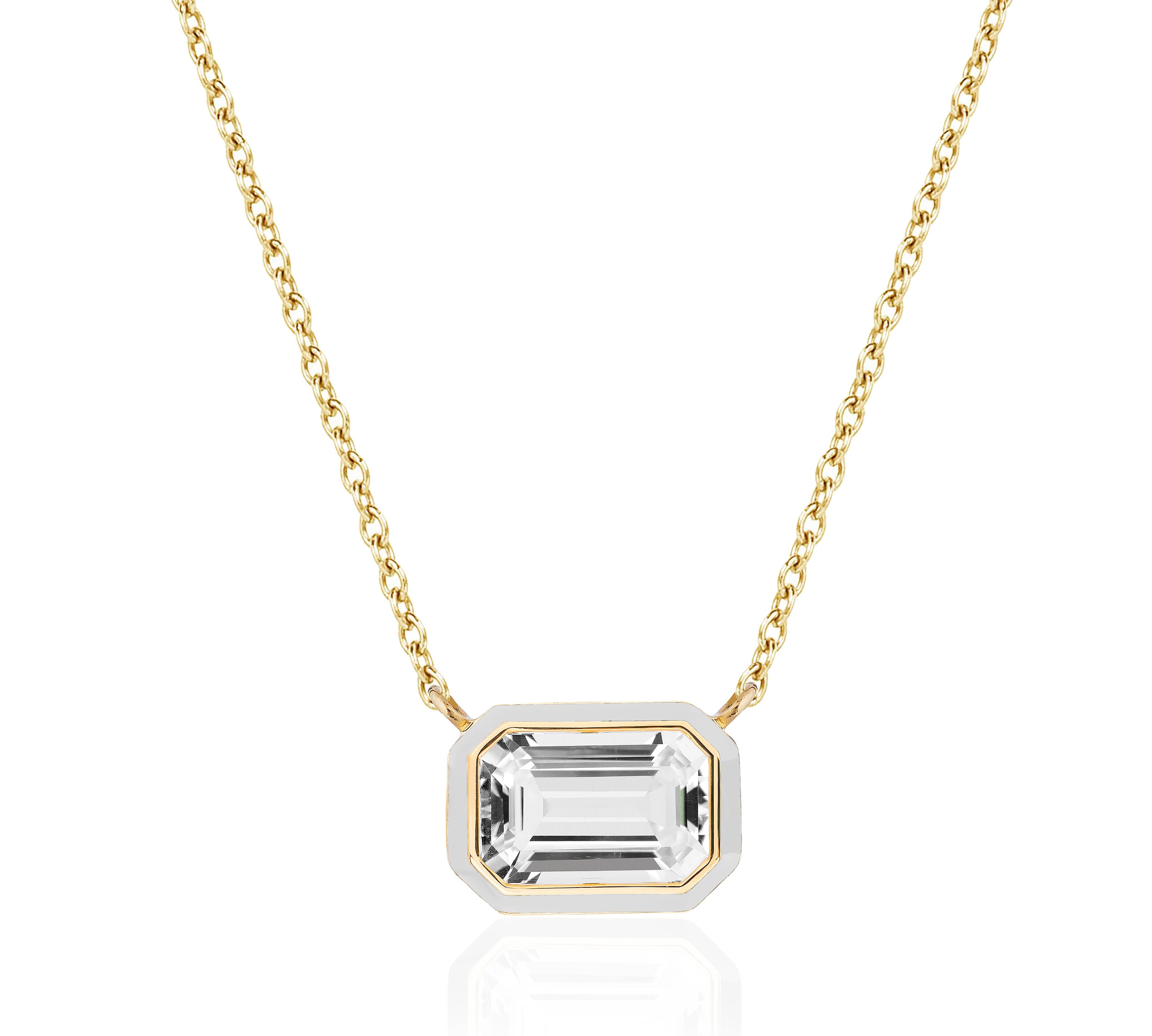 East-West Emerald Cut Enamel Pendant Pendant Necklace Goshwara Rock Crystal White