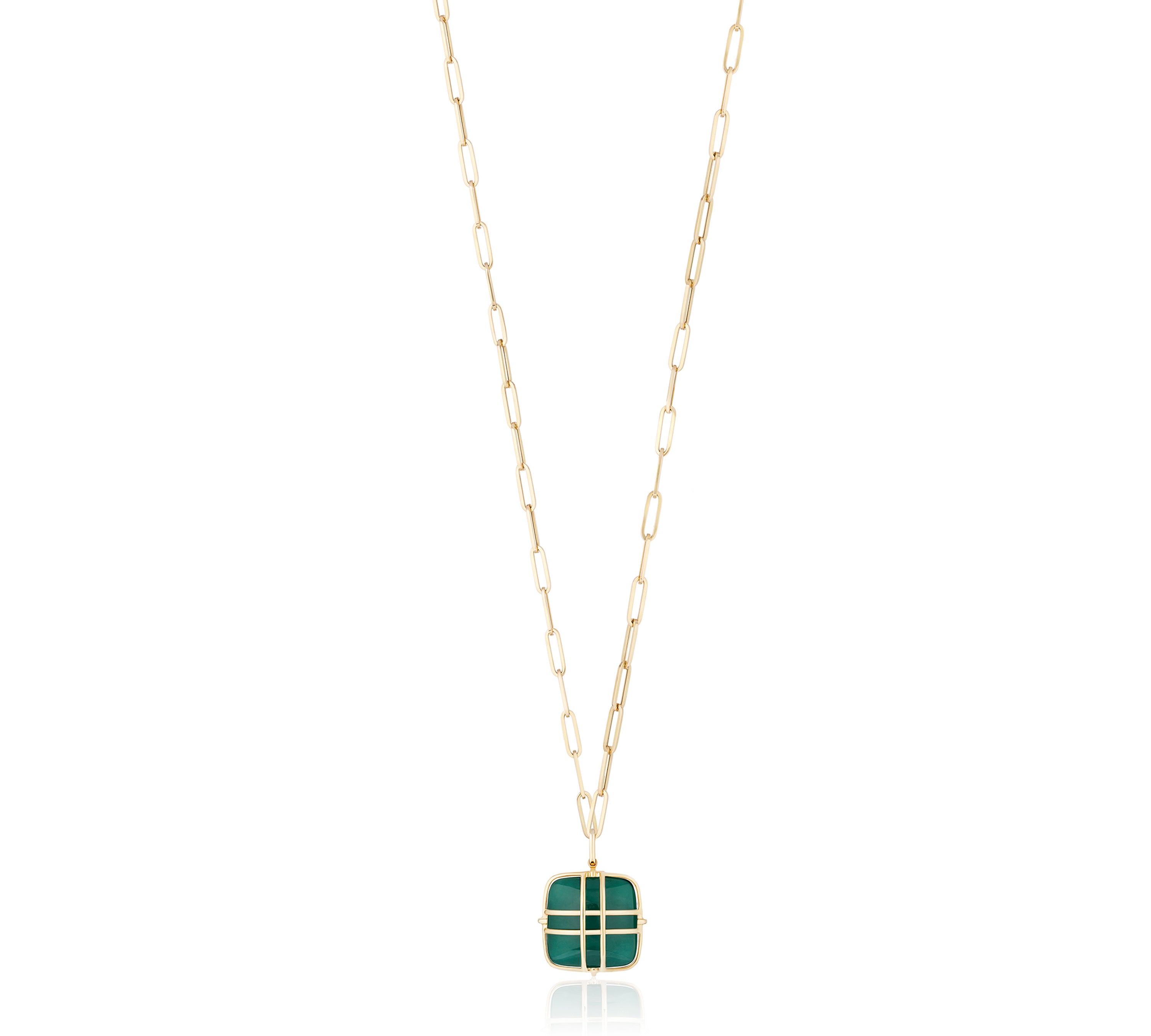 Cushion-Cut Emerald Cage Pendant Necklace, Large Pendant Goshwara   