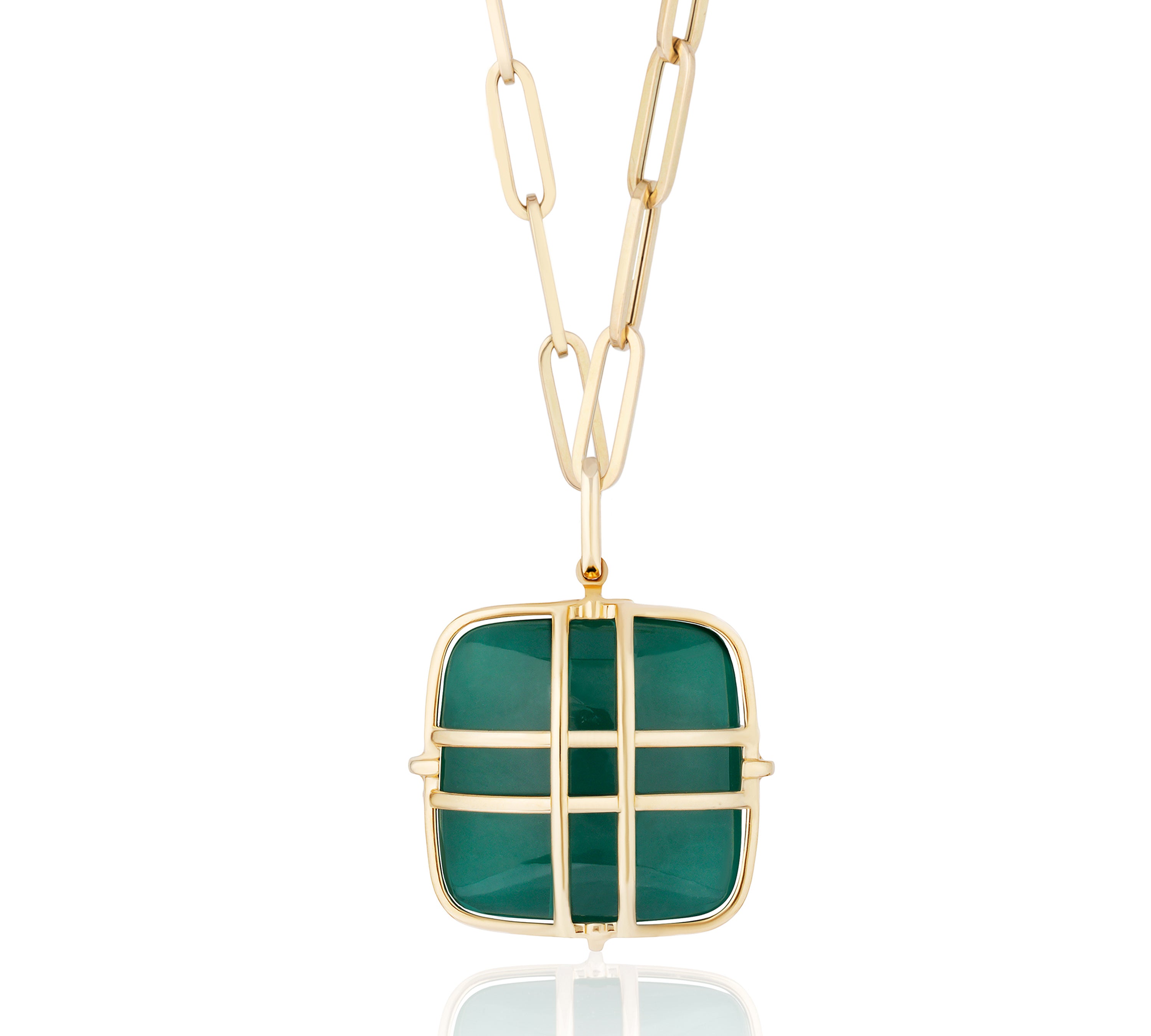 Cushion-Cut Emerald Cage Pendant Necklace, Large Pendant Goshwara   