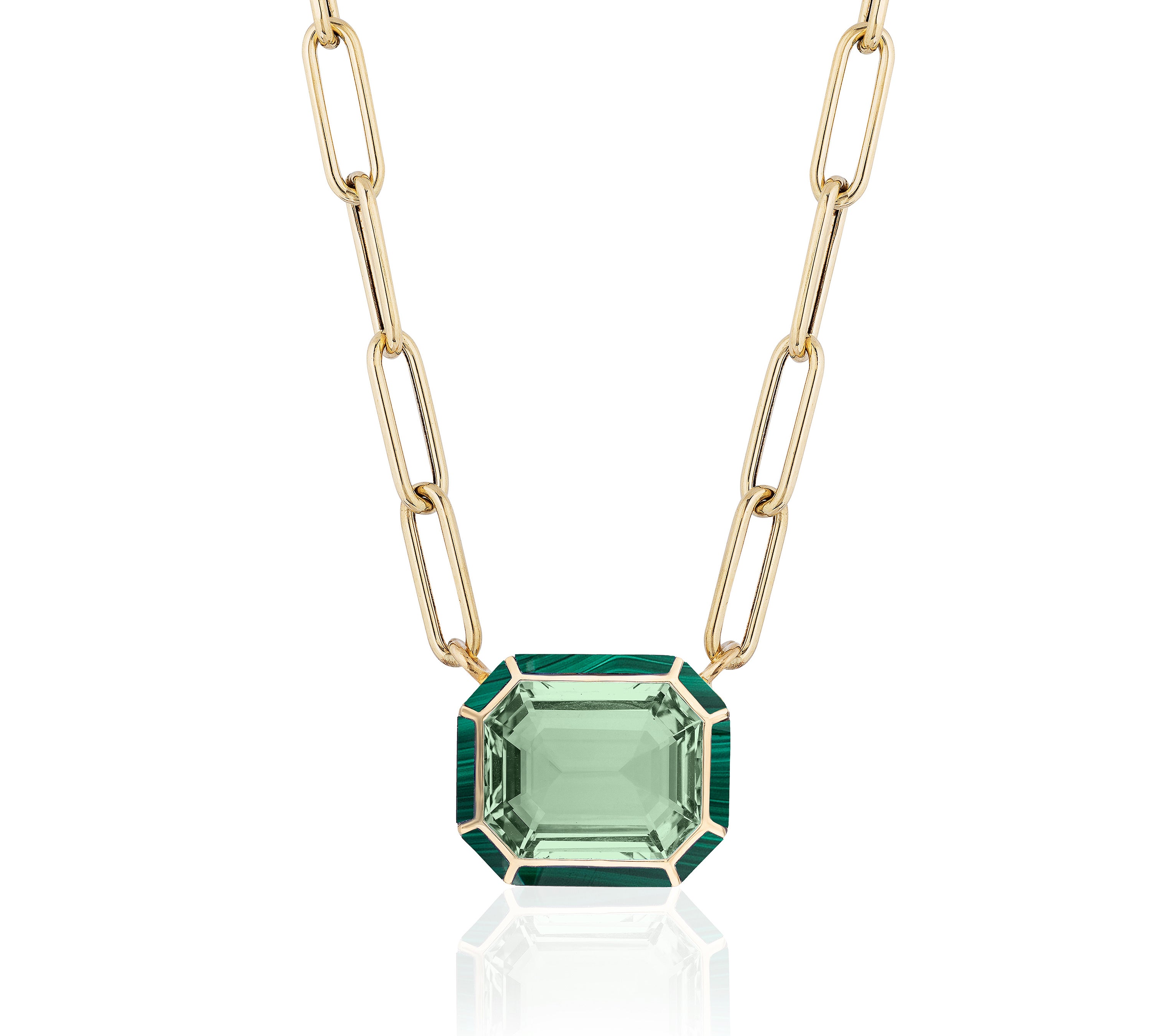 Prasiolite Malachite Emerald-Cut Pendant Pendant Goshwara   