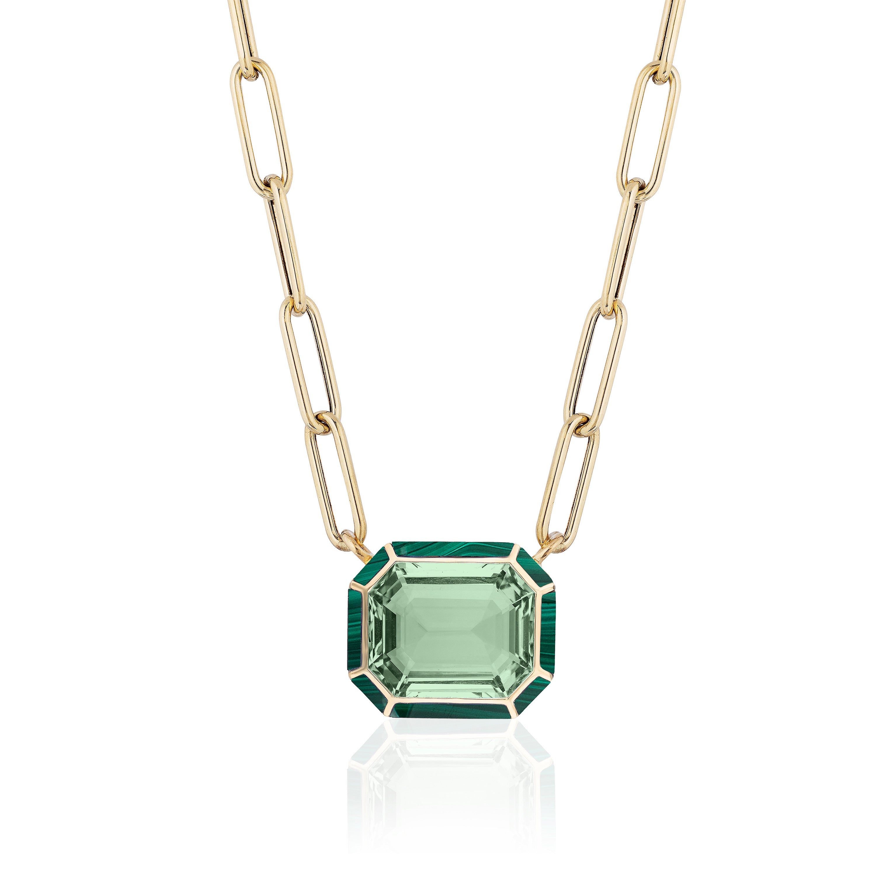 Prasiolite Malachite Emerald-Cut Pendant Pendant Goshwara   