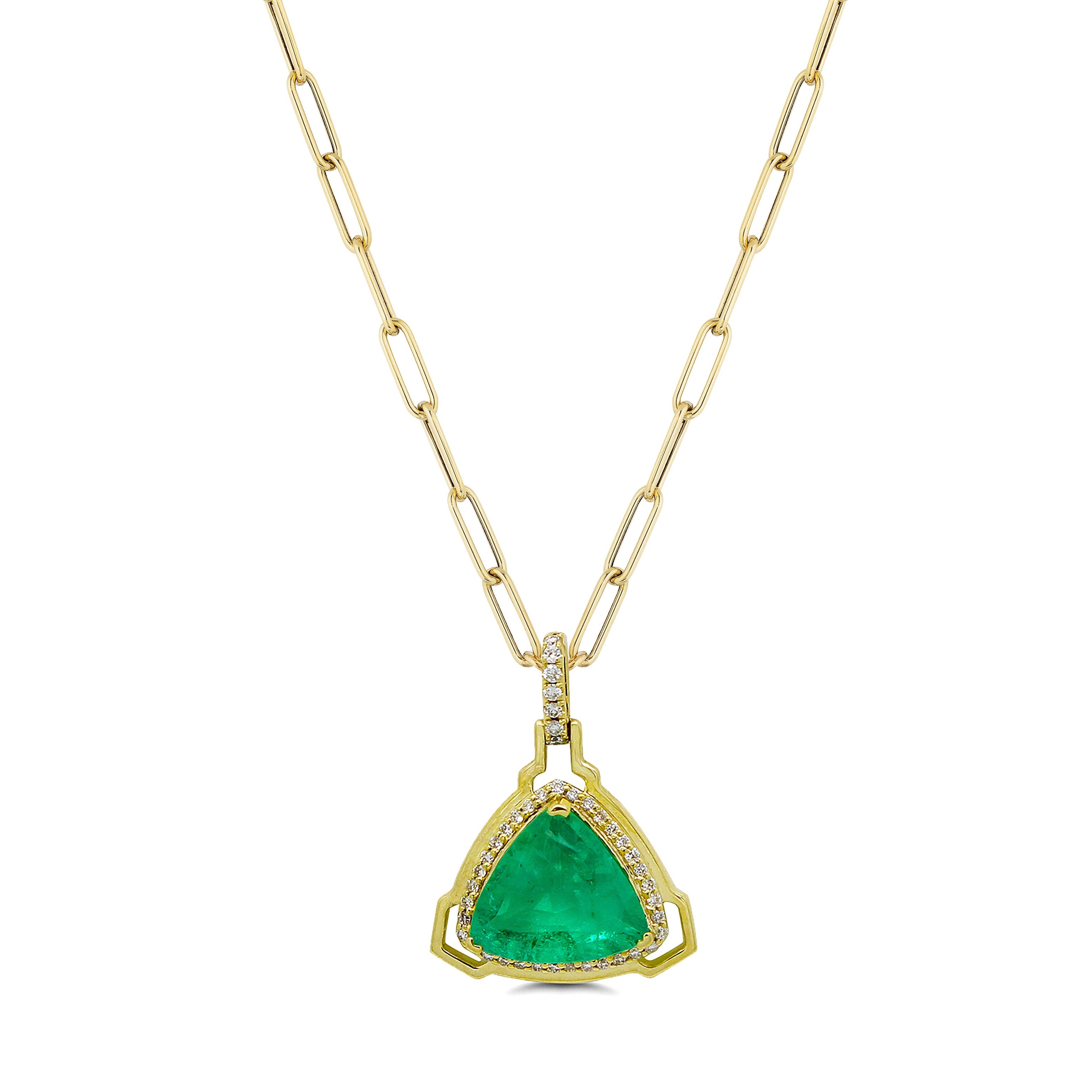 Trillion Emerald Pendant with Pave Diamonds Pendant Goshwara   