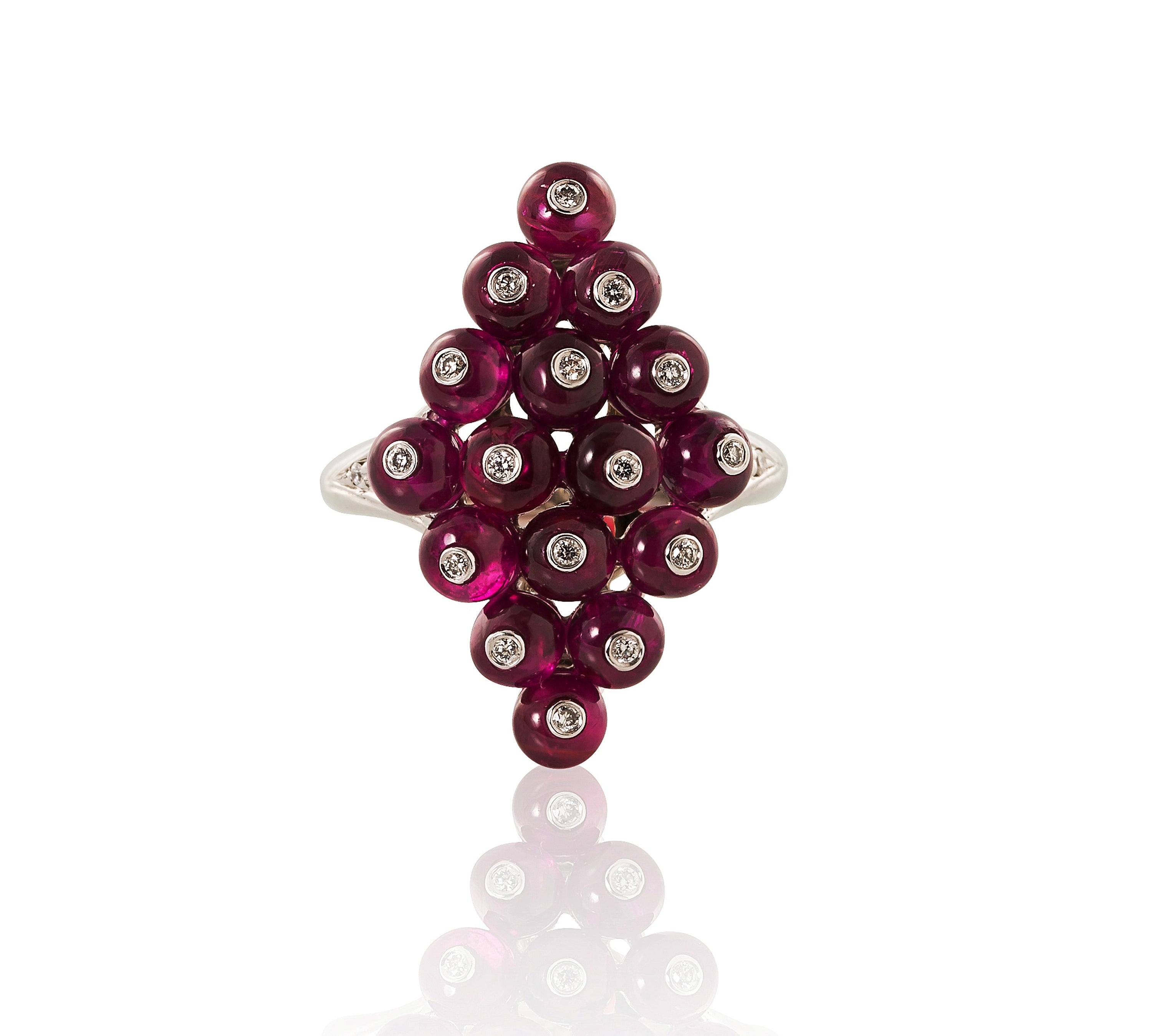 G-One Kite-Shaped Ruby Ring with Diamonds Cocktail Ring Goshwara