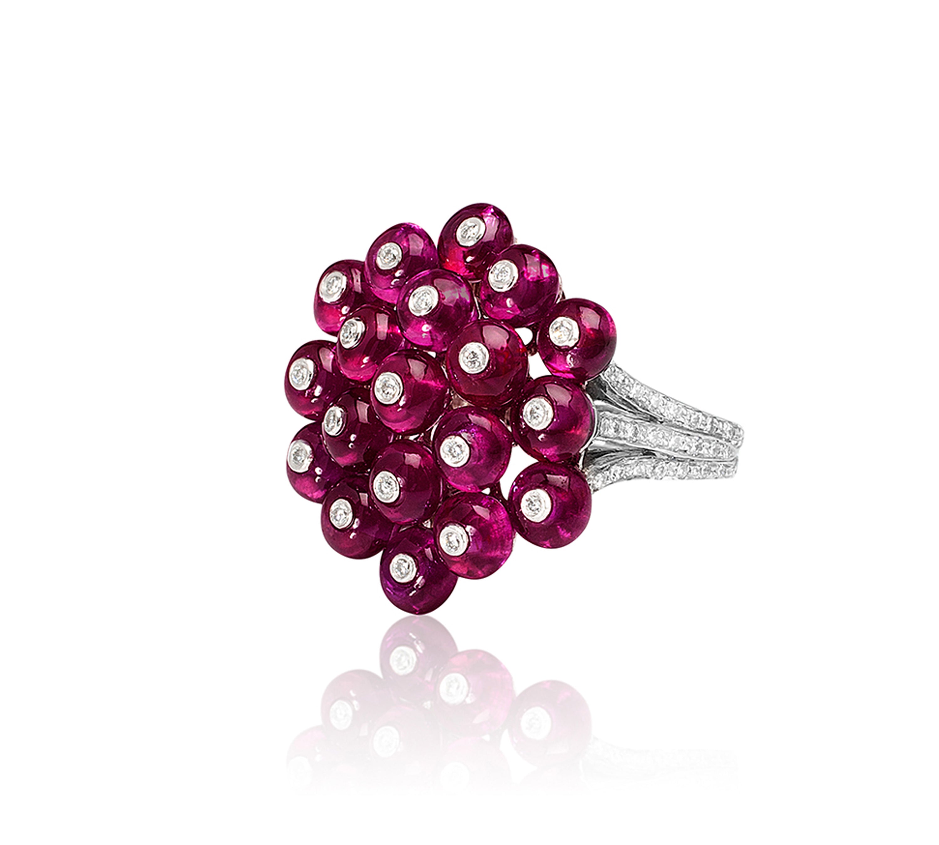 G-One Cluster Ruby Ring with Diamonds Cocktail Ring Goshwara