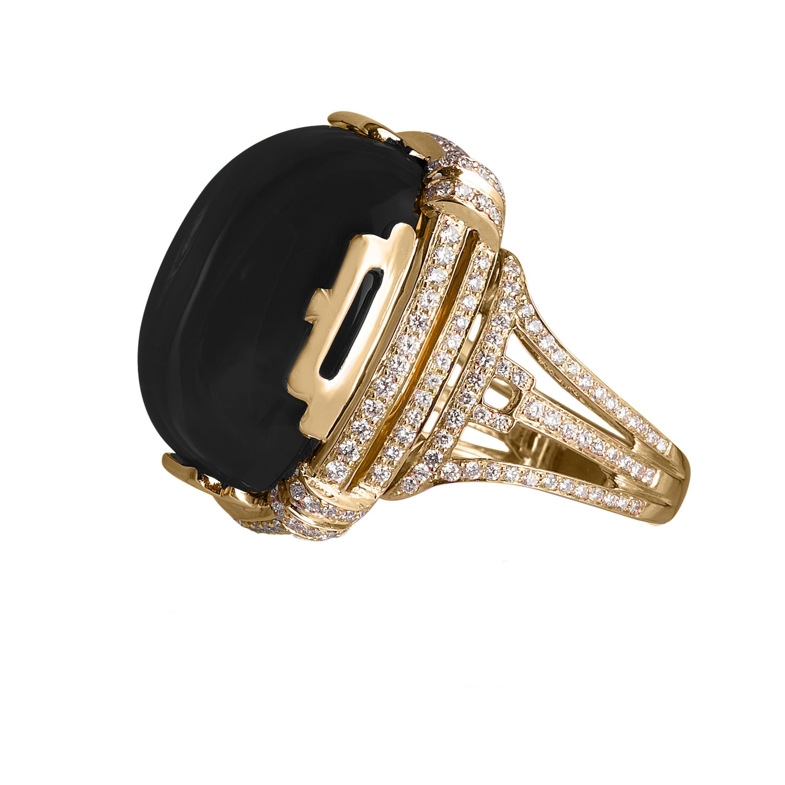 Cushion Cabochon Diamond Ring, Large Cocktail Ring Goshwara Onyx Yellow Gold 6 