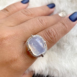 Moon Quartz East-West Cushion Cabochon Ring Cocktail Ring Goshwara