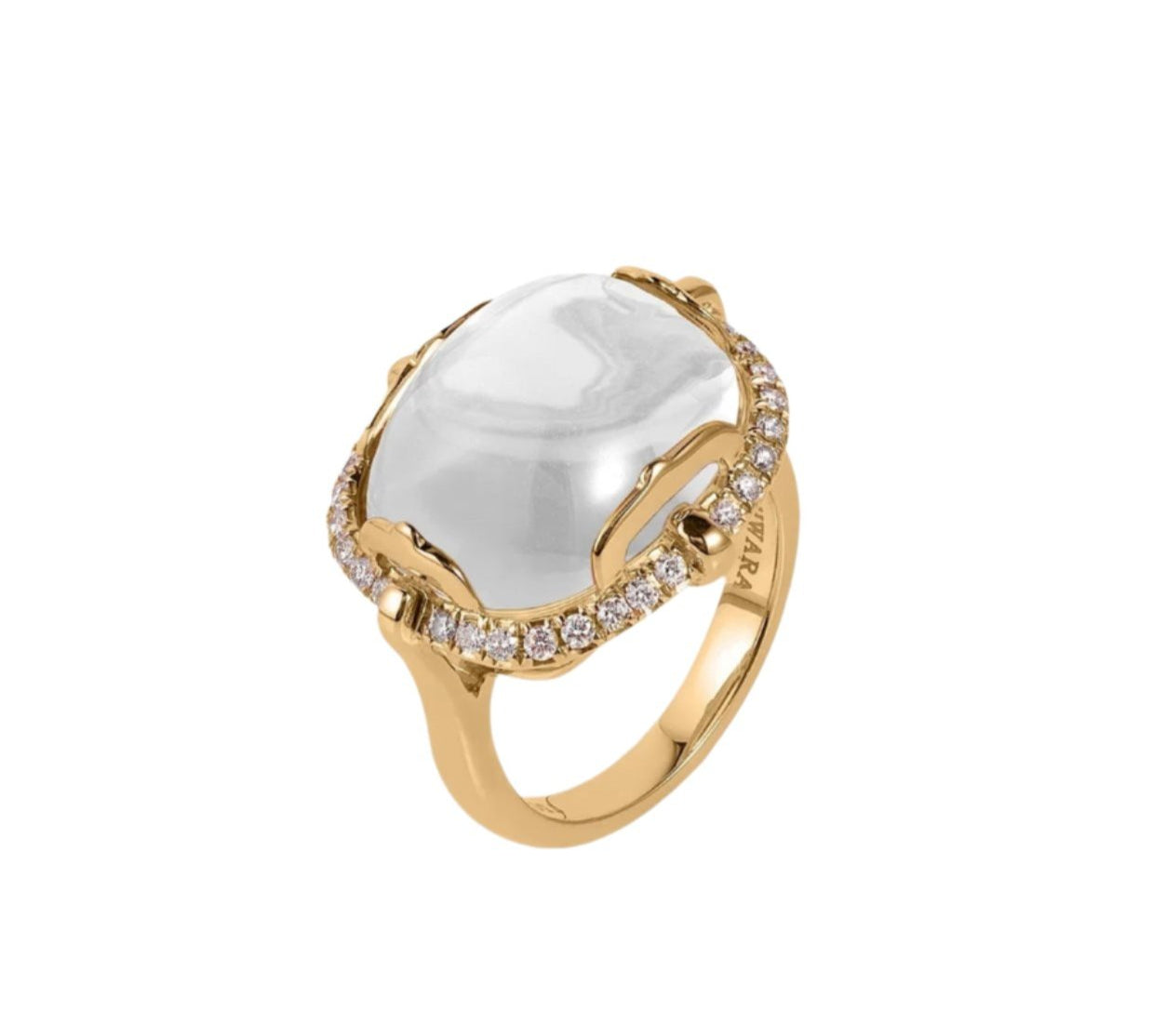 Moon Quartz East-West Cushion Cabochon Ring Cocktail Ring Goshwara Yellow Gold