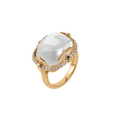 Moon Quartz East-West Cushion Cabochon Ring Cocktail Ring Goshwara Yellow Gold