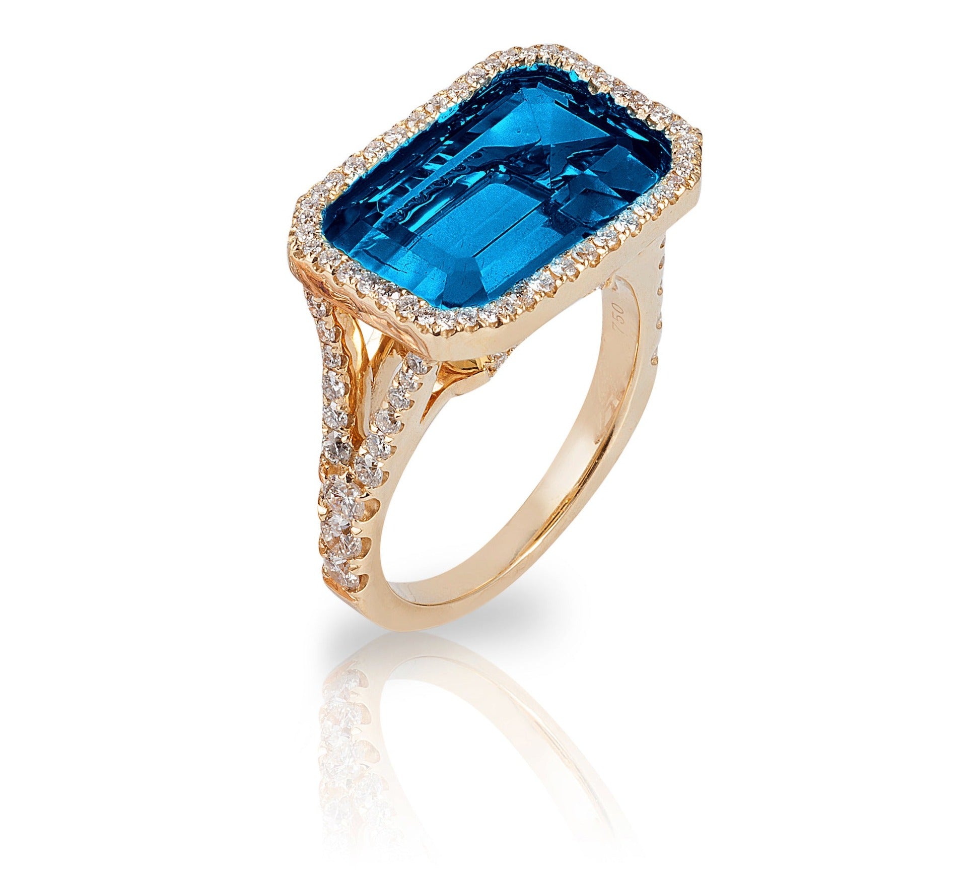 London Blue Topaz East-West Ring Cocktail Ring Goshwara 6  