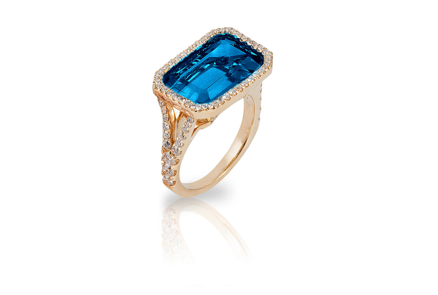 London Blue Topaz East West Emerald Cut Ring Ring Goshwara   