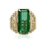 Emerald Cut Green Tourmaline and Diamond Ring Statement Ring Goshwara   