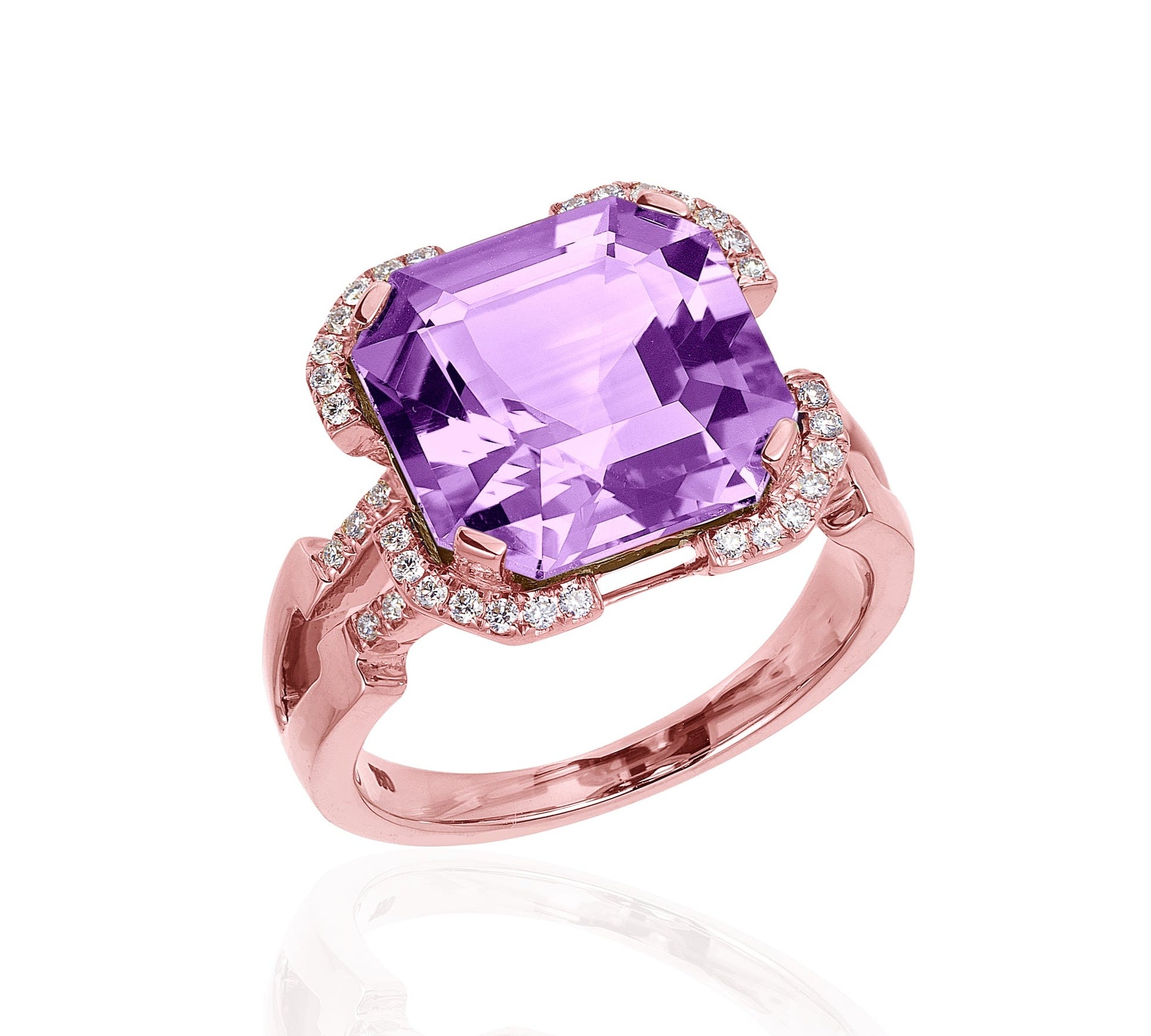 Square Emerald-Cut Ring with Diamonds Cocktail Ring Goshwara Lavender Amethyst RGold