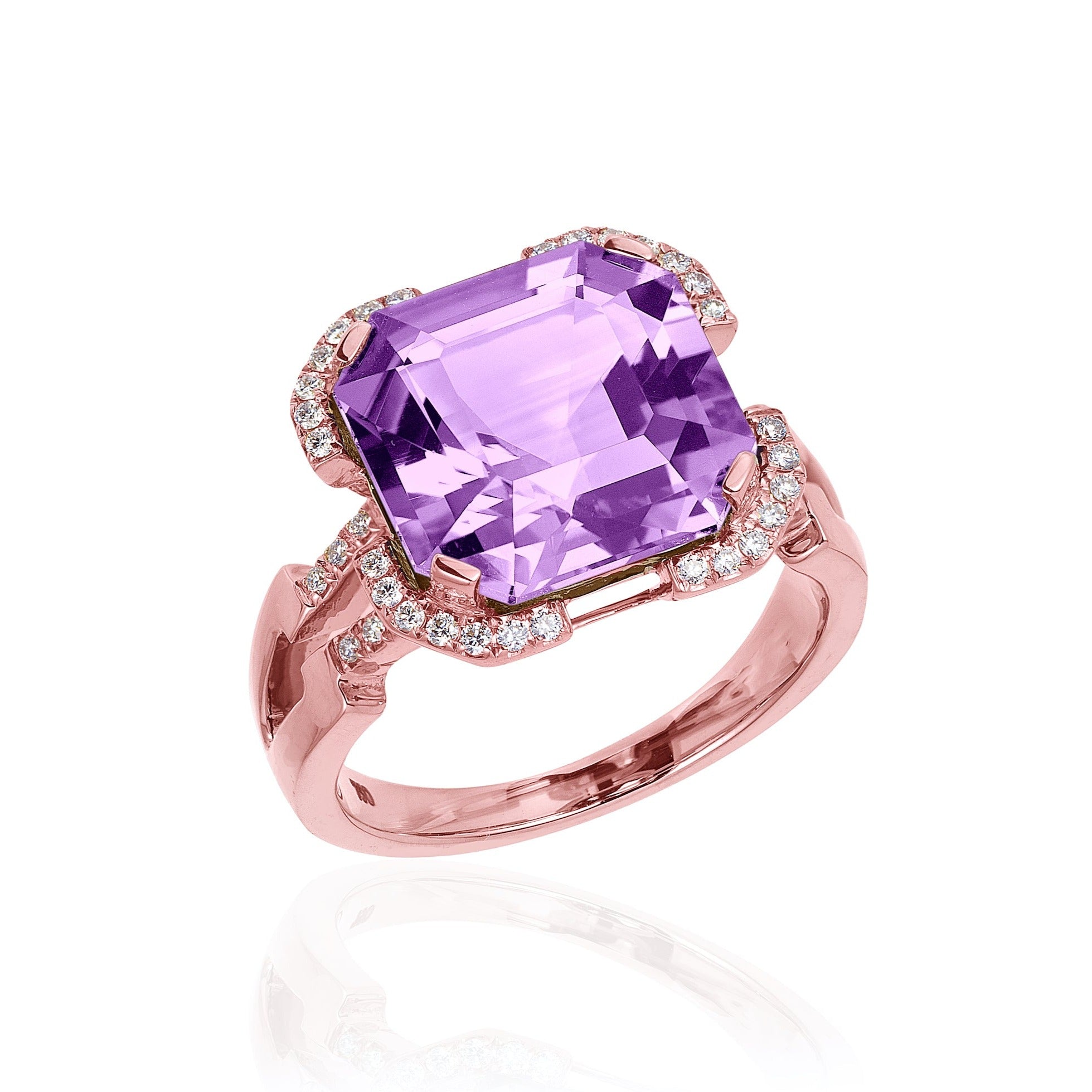 Square Emerald-Cut Ring with Diamonds Cocktail Ring Goshwara Lavender Amethyst RGold